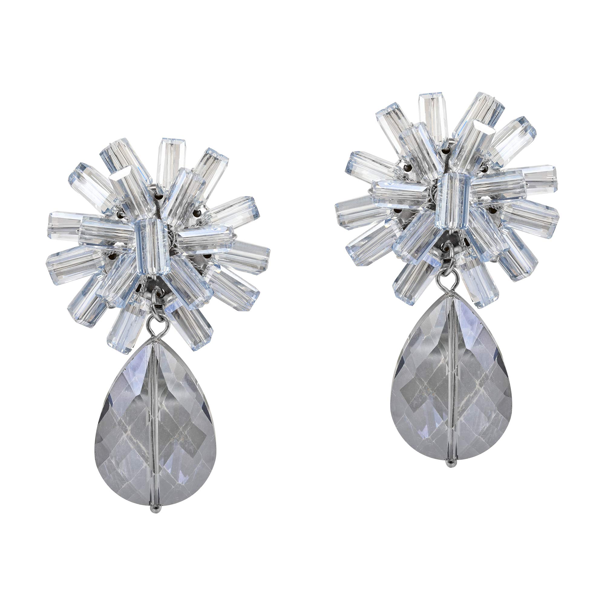 AeraVida Sparkling Gray Cluster & Crystal Teardrop Clip-On Dangle Earrings | Non-Piercing Earrings for Women | Fashion Jewelry Gift for Birthday, Anniversary & Party | Elegant Evening Event & Wedding Accessories