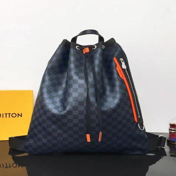 LV Damier Cobalt Race Drawstring Backpack - Stylish & Lightweight Travel Bag for Men & Women | Perfect for Gym, School, and Weekend Getaways