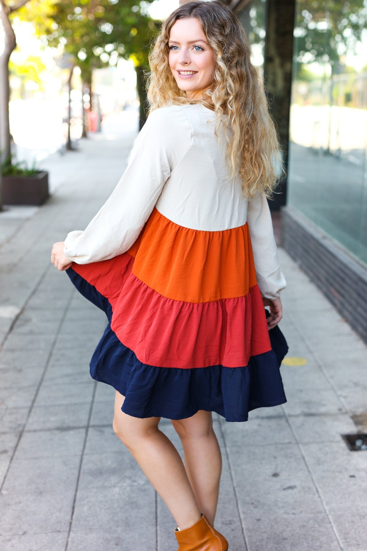 Stylish Orange & Multicolor Tiered Babydoll Dress for Women | Flowy Summer Dress for Beach, Party & Casual Wear | Trendy Boho Chic Fashion