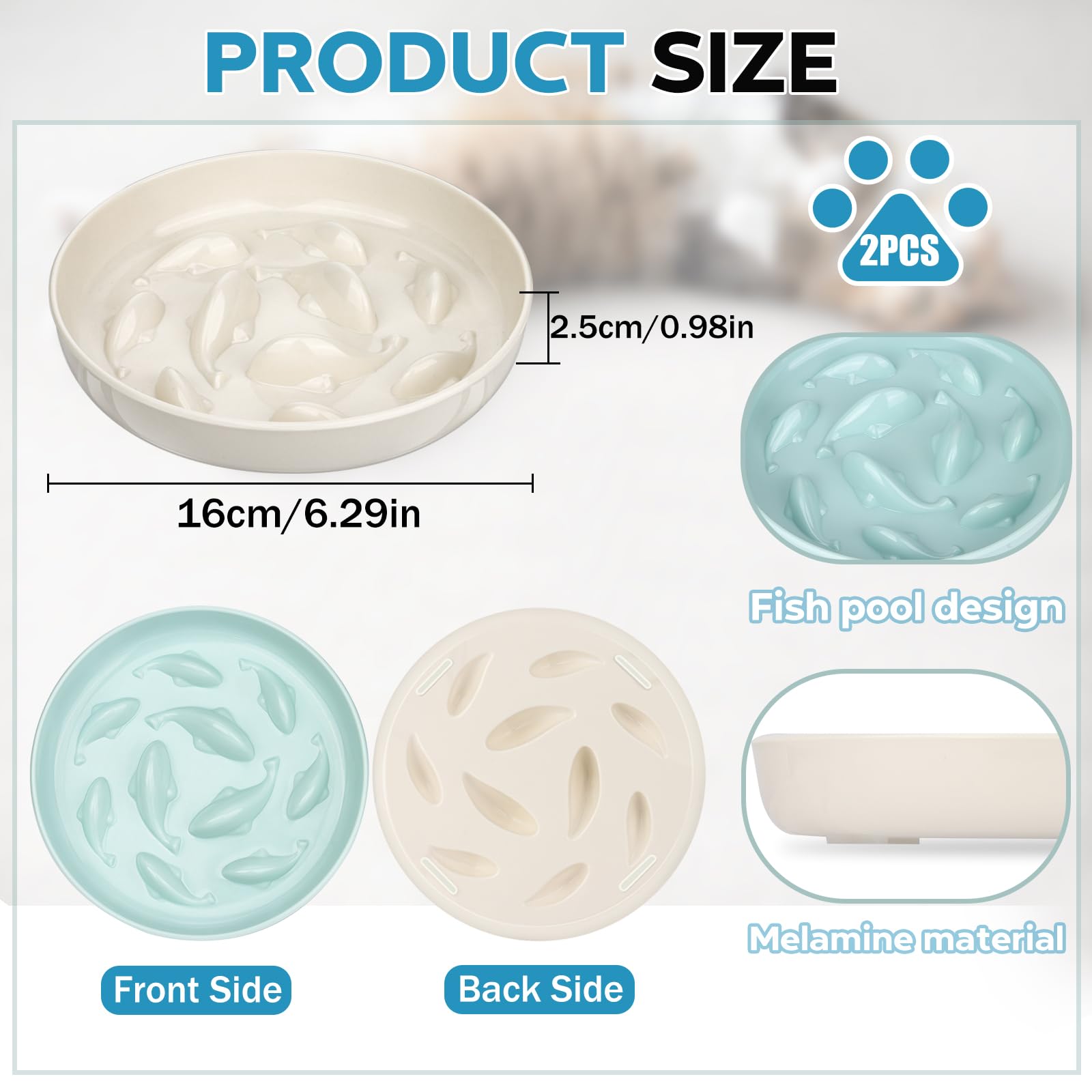 2PCS Cat Slow Feeder Bowls with Fish Pool Design - Healthy Eating Puzzle Feeder for Dry & Wet Food - Non-Slip Anti-Gulping Pet Dish - Perfect for Indoor Cats & Multi-Cat Households