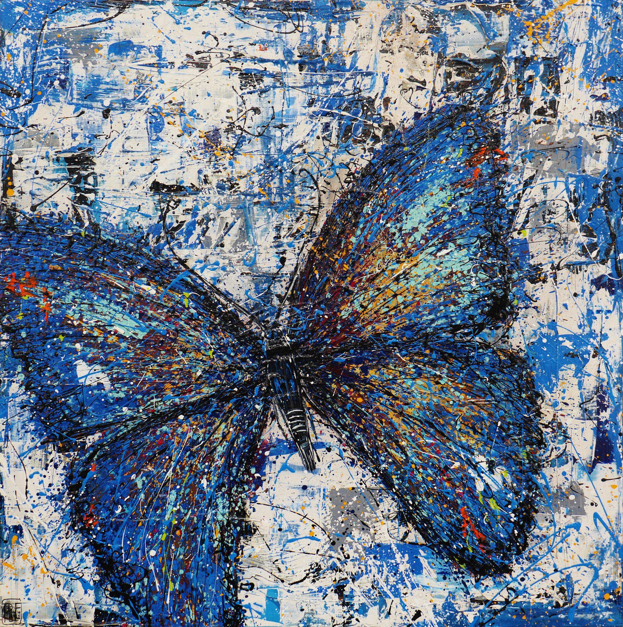 Abstract Realism Blue Butterfly Wall Art - Handmade Canvas Painting for Home & Office Decor | Perfect for Living Room, Bedroom, or Gift