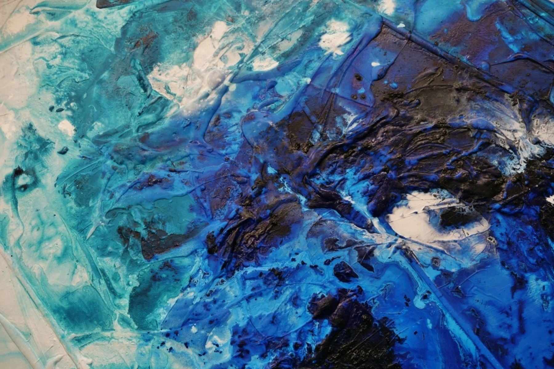 Blue Teal White Textured Abstract Ocean Painting - 106