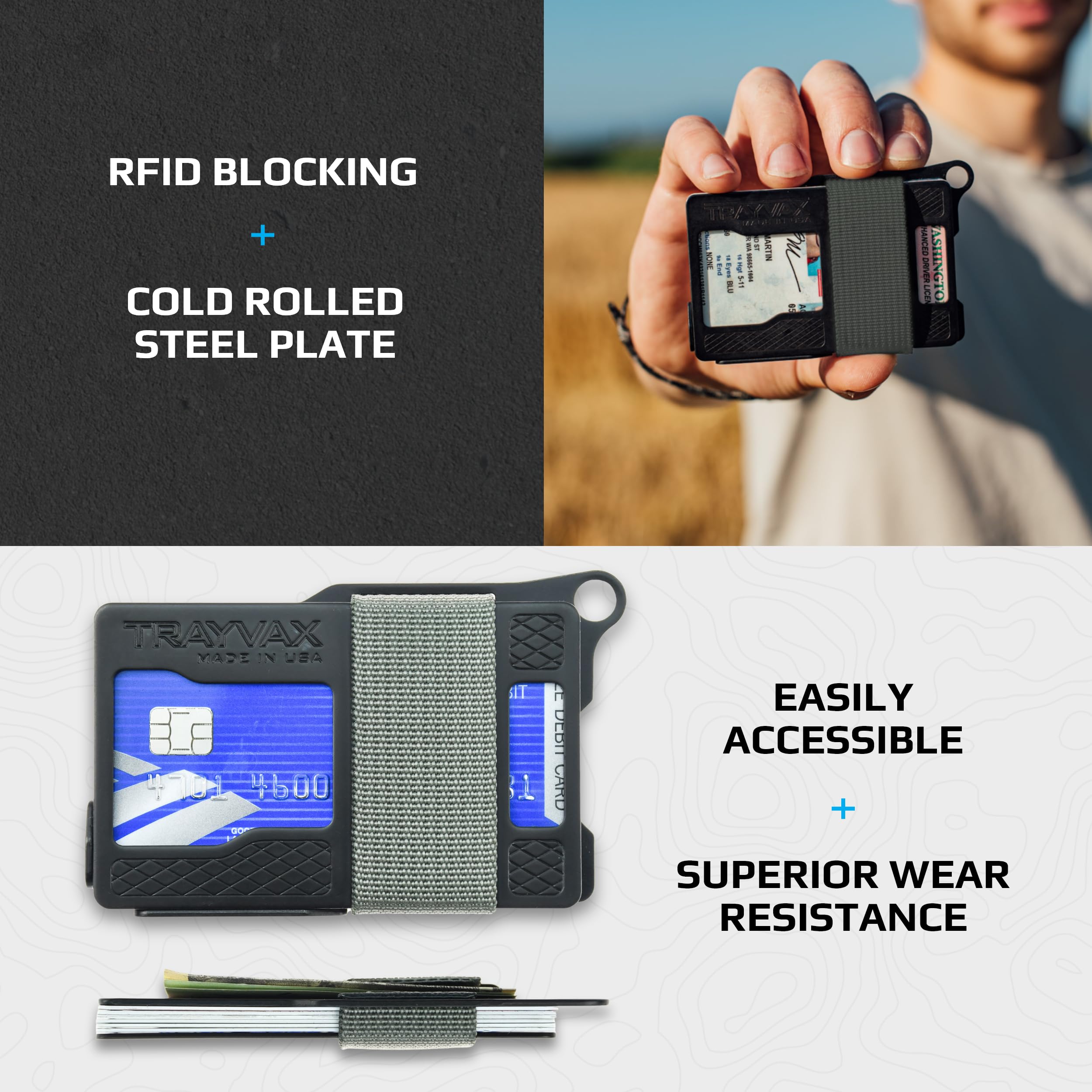 Trayvax Armored Summit RFID Blocking Front Pocket Wallet - Slim Metal Credit Card Holder with Money Clip for Men & Women | Perfect for Travel, Everyday Carry & Minimalist Lifestyle