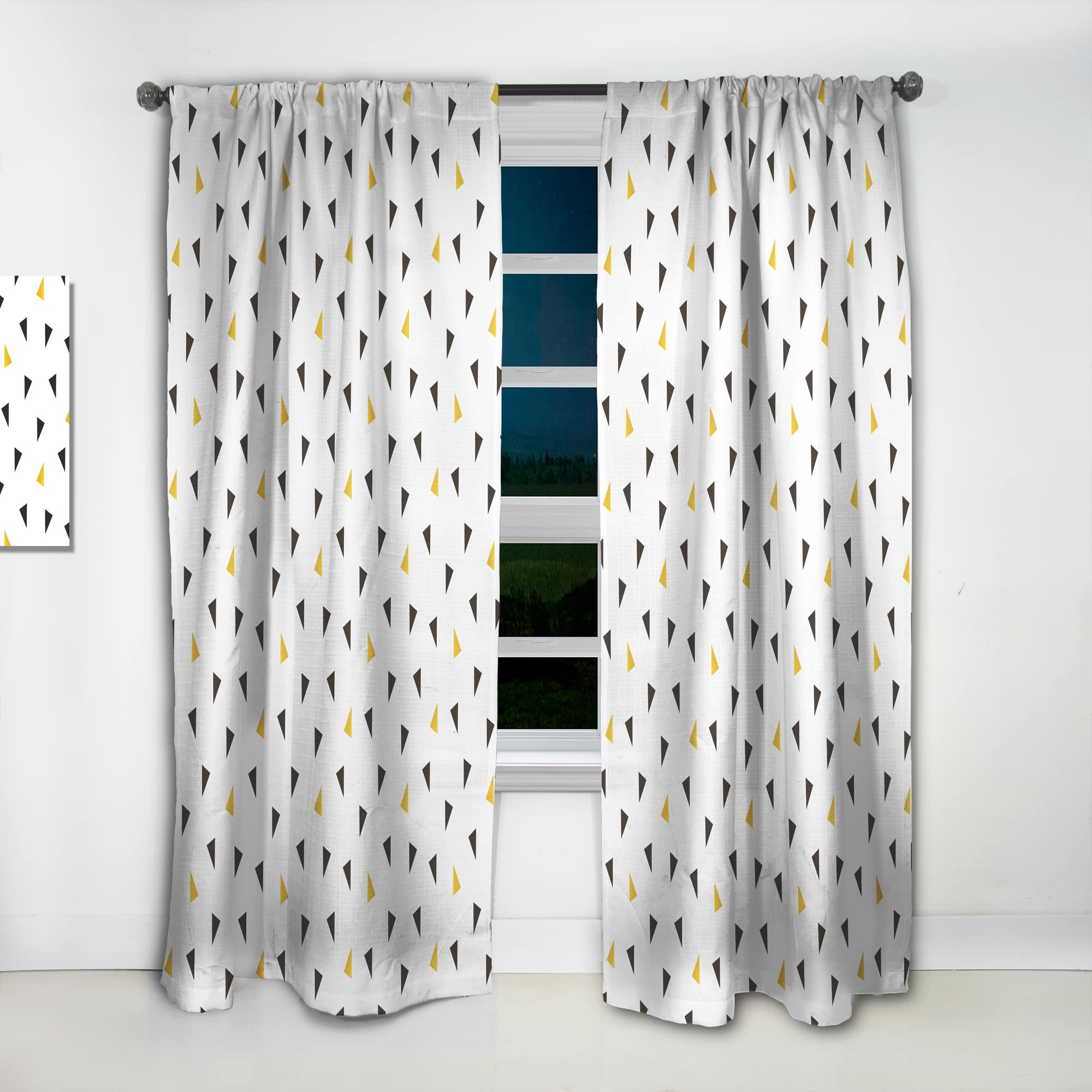 DesignQ Black and Gold Geometric Triangle Pattern Thermal Insulated Curtains - Single Panel 52x120 Inches - Elegant Window Treatments for Bedroom & Living Room - Perfect for Home Decor, Privacy & Light Control