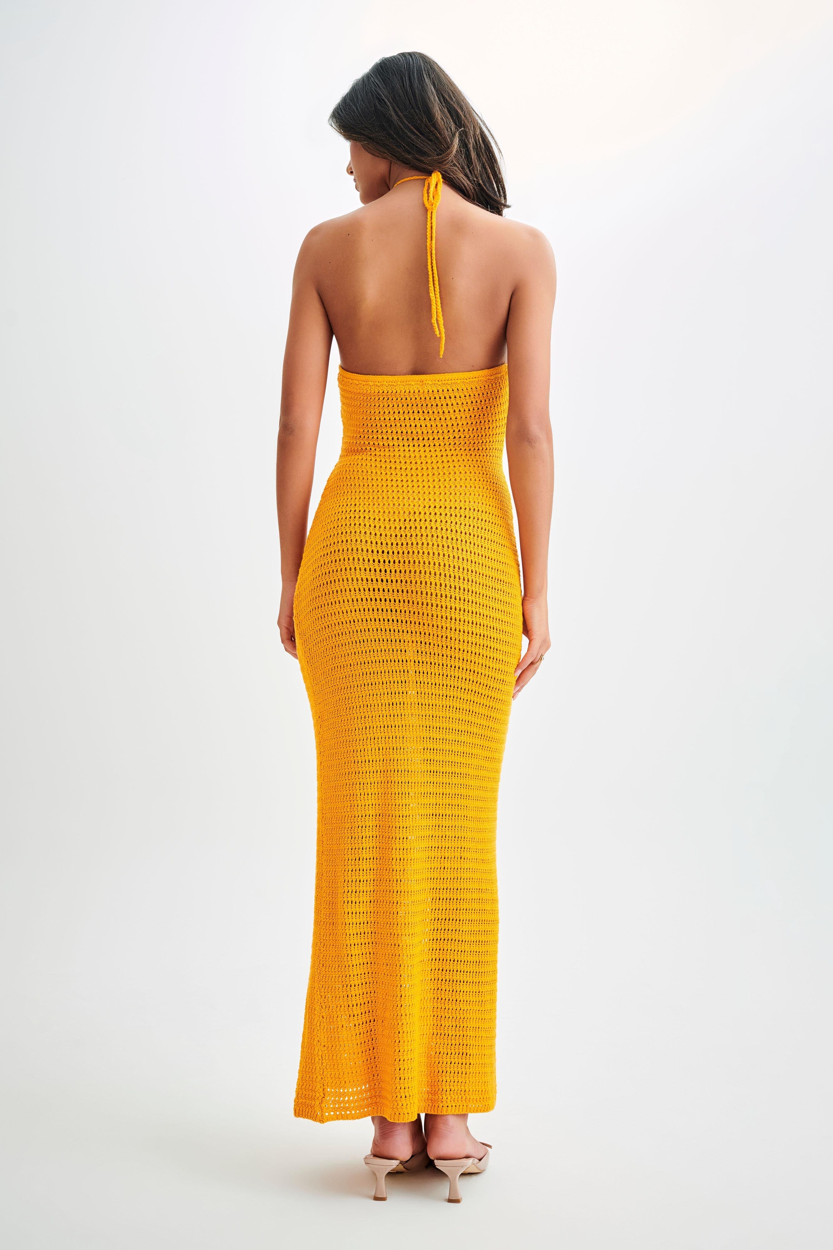 Kyla Floral Crochet Maxi Dress for Women - Orange Sherbet Summer Beach Dress, Boho Chic Wedding Guest Outfit & Vacation Sundress