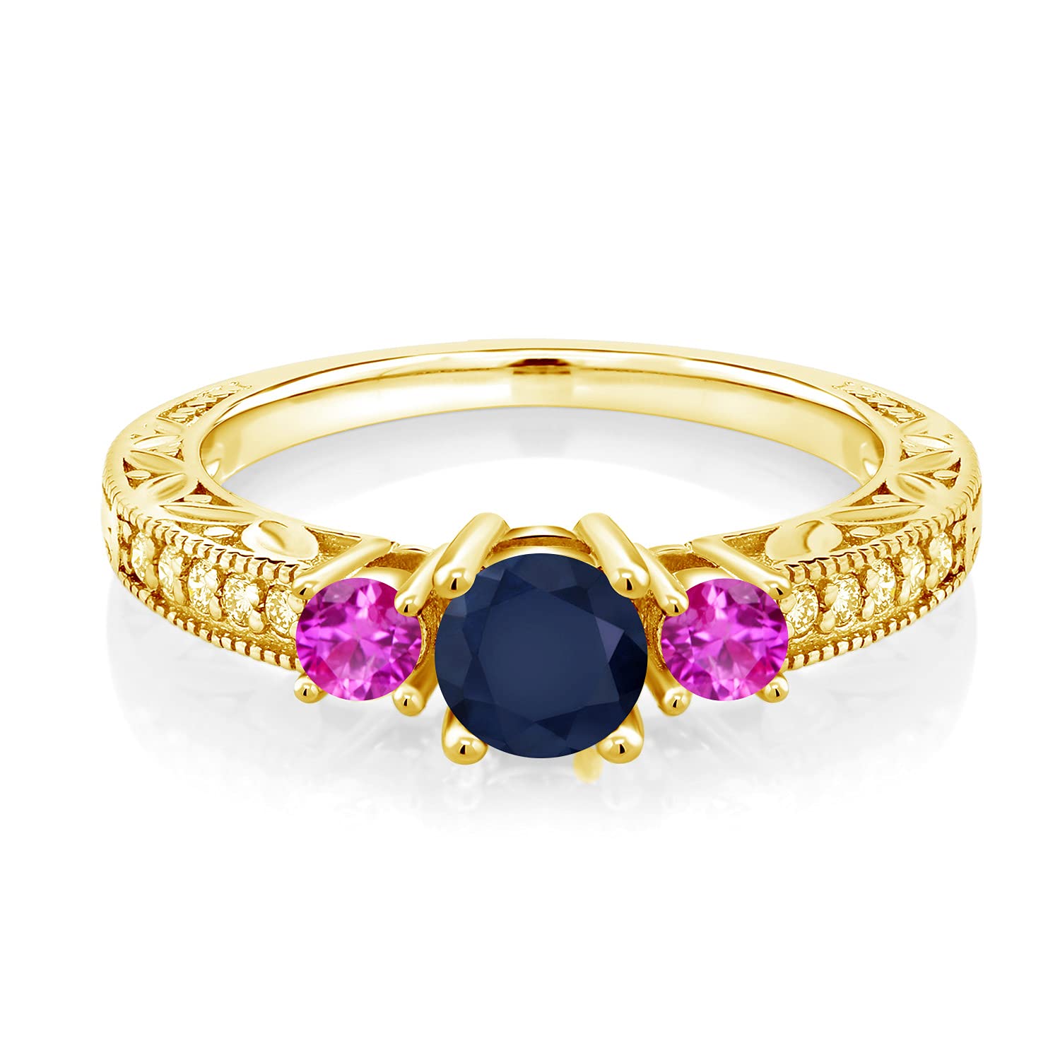 1.00 Ct Natural Blue & Pink Sapphire Ring - 18K Yellow Gold Plated Sterling Silver - Gem Stone King - Elegant Jewelry for Women, Perfect for Engagement, Wedding & Anniversary Gifts