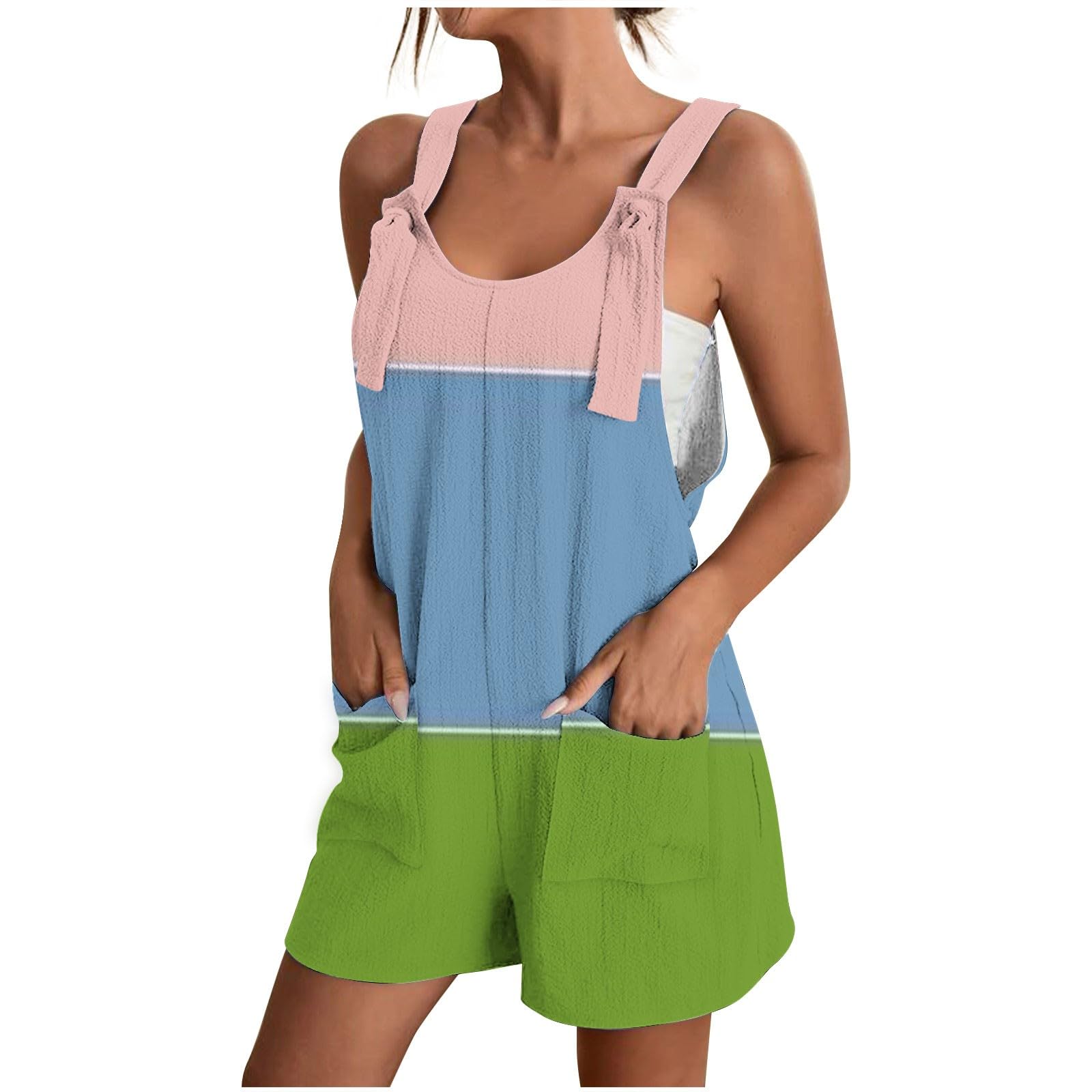 Women's Linen Overalls Shorts - Sleeveless Summer Short Jumpsuit with Adjustable Straps & Pockets | Casual Outfit, Beach Wear, Outdoor Activities, Vacation Style