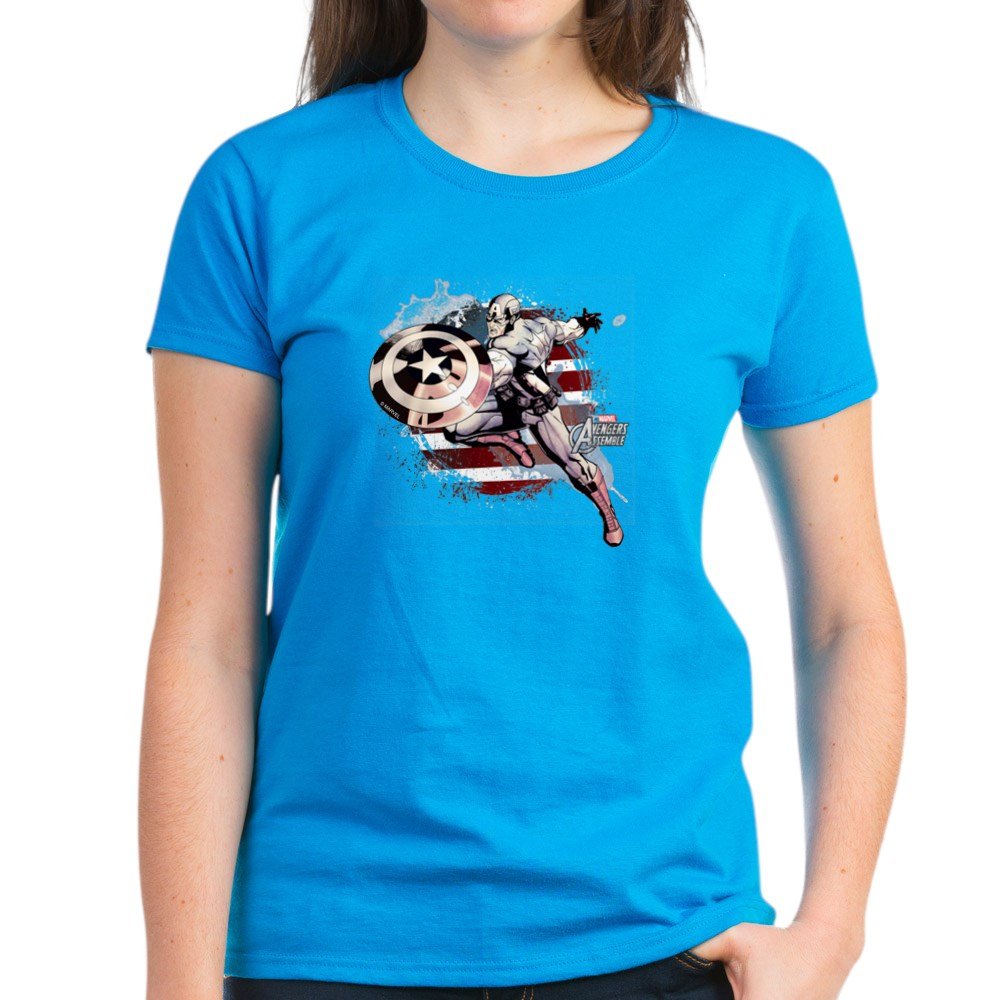 Grunge Captain America Women's Dark Cotton T-Shirt | Marvel Superhero Graphic Tee | Casual Streetwear for Women | Perfect for Comic Con, Cosplay & Everyday Wear