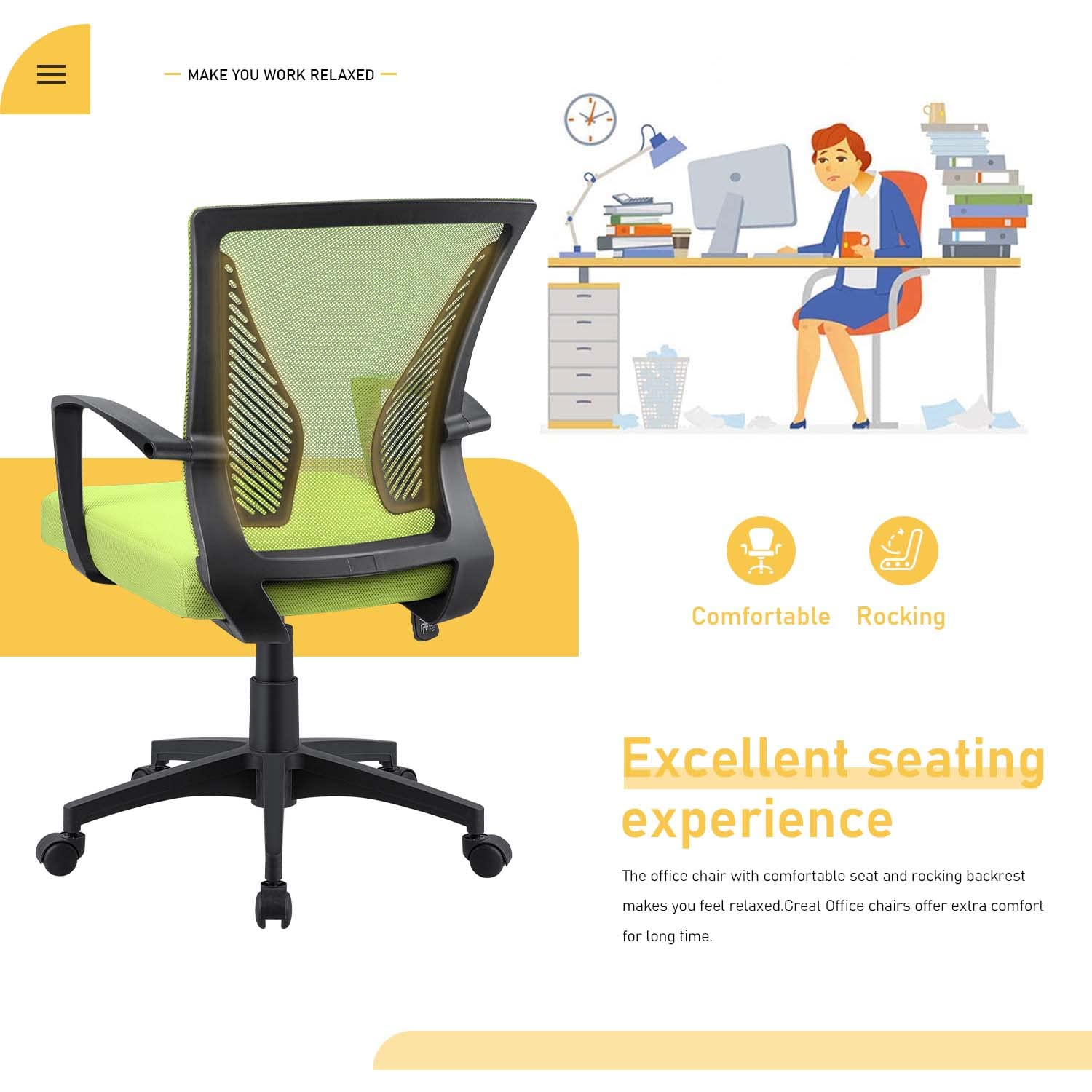 Ergonomic Mesh Office Chair with Lumbar Support - Mid Back Swivel Rolling Computer Desk Chair for Home & Office, Adjustable Armrests - Cyan (Perfect for Long Work Hours & Gaming Sessions)