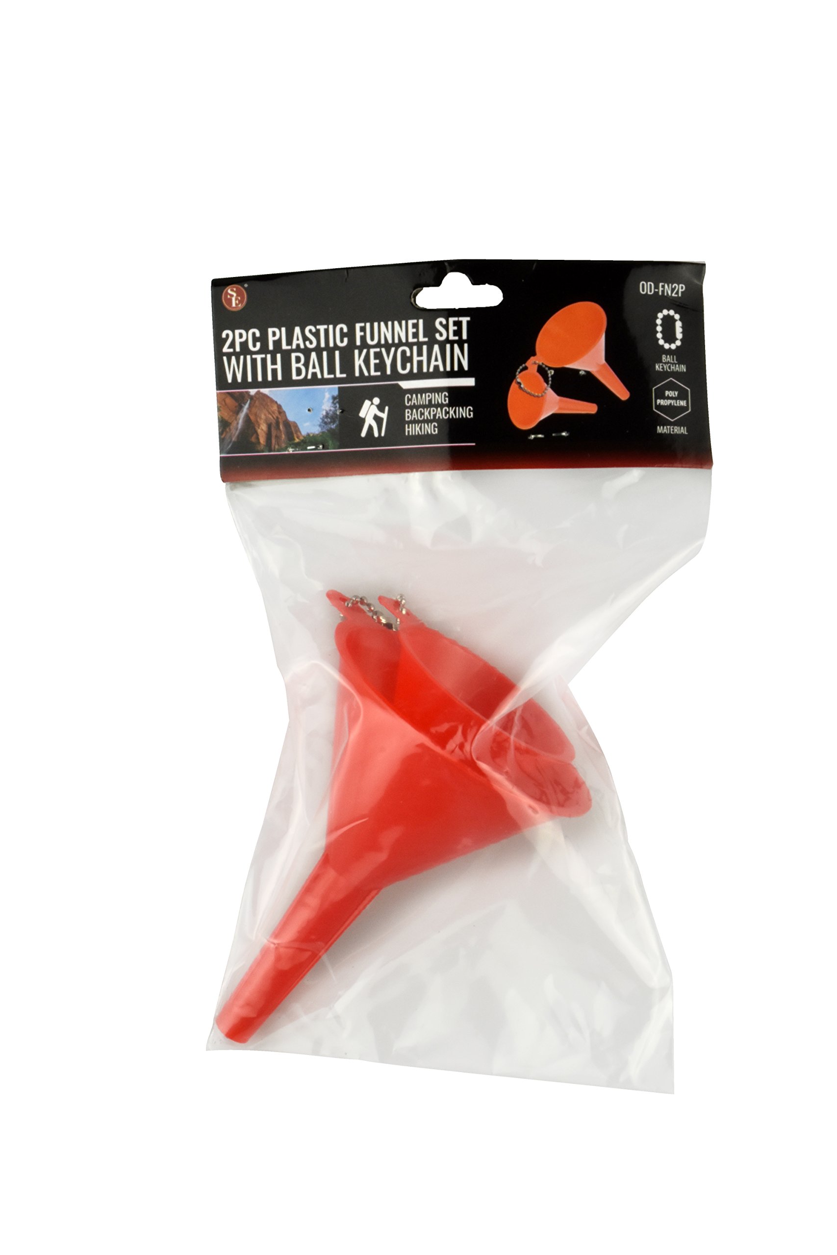 SE Red Plastic Funnel Set with Ball Keychain (2-Piece) - OD-FN2P | Essential Kitchen Tools for Liquid Transfer, DIY Projects & Automotive Maintenance