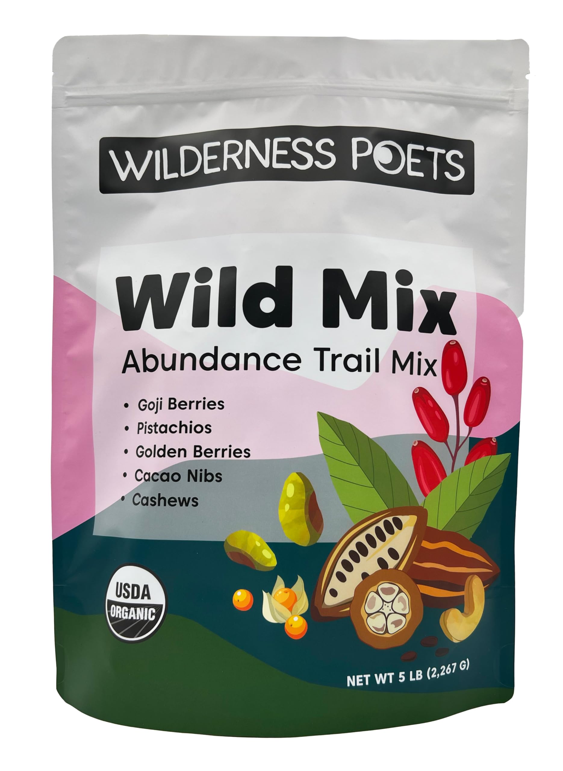 Wilderness Poets Organic Raw Superfood Trail Mix - Song of Abundance Wild Mix (5 lb / 80 oz) | Bulk Healthy Snacks for Hiking, Camping & Energy Boosting