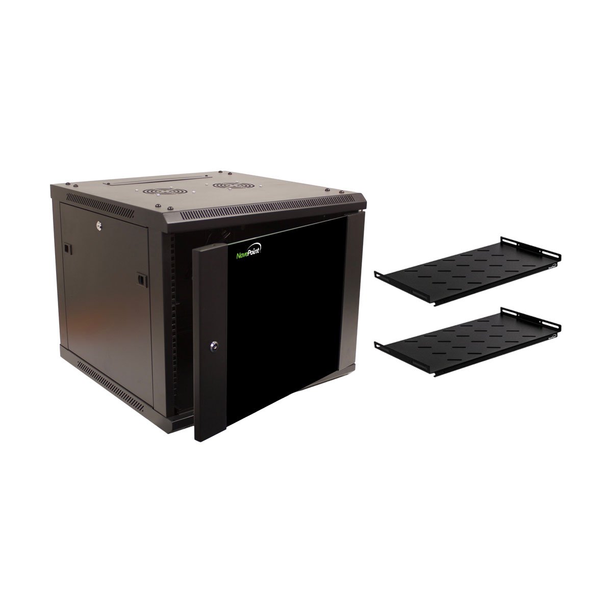 NavePoint 9U Wall Mount Network Server Rack - 19 Inch Cabinet Enclosure with Lockable Glass Door & Adjustable Shelves | Perfect for Data Centers, Home Offices & IT Closets
