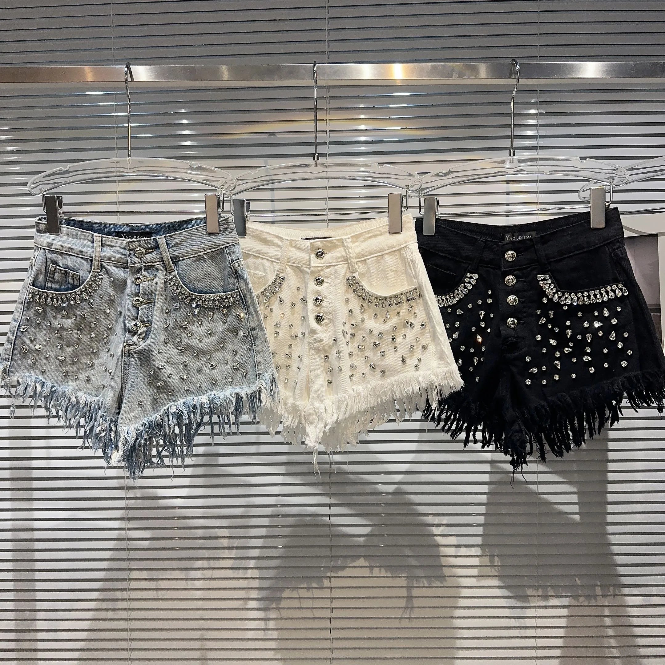 Sparkling Rhinestone Denim Shorts for Women - Sequin Party Shorts for Festivals, Concerts & Night Out