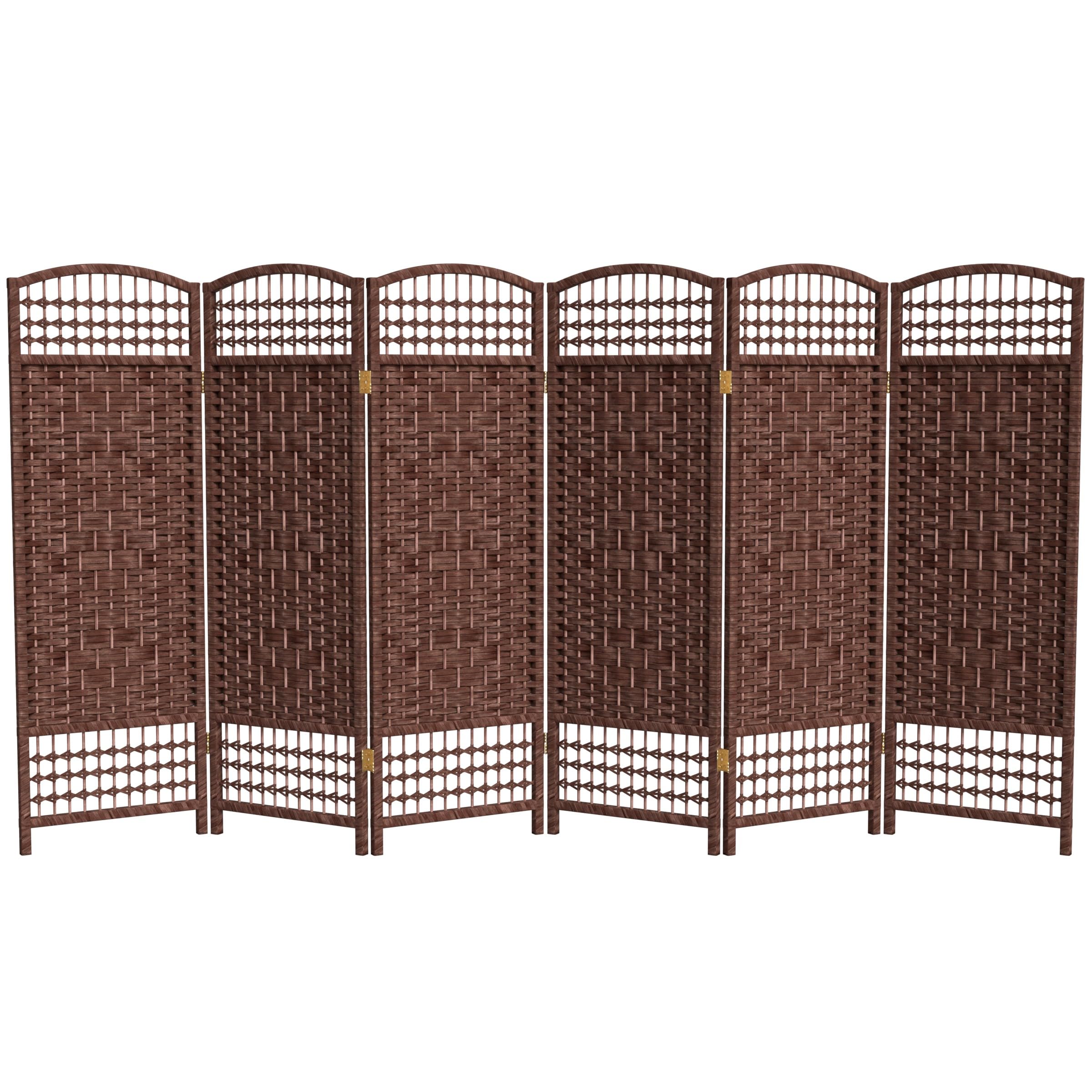 4 ft. Dark Red Short Fiber Weave Folding Room Divider - 6 Panel Privacy Screen for Home, Office, or Event Decor | Space Separator & Decorative Partition
