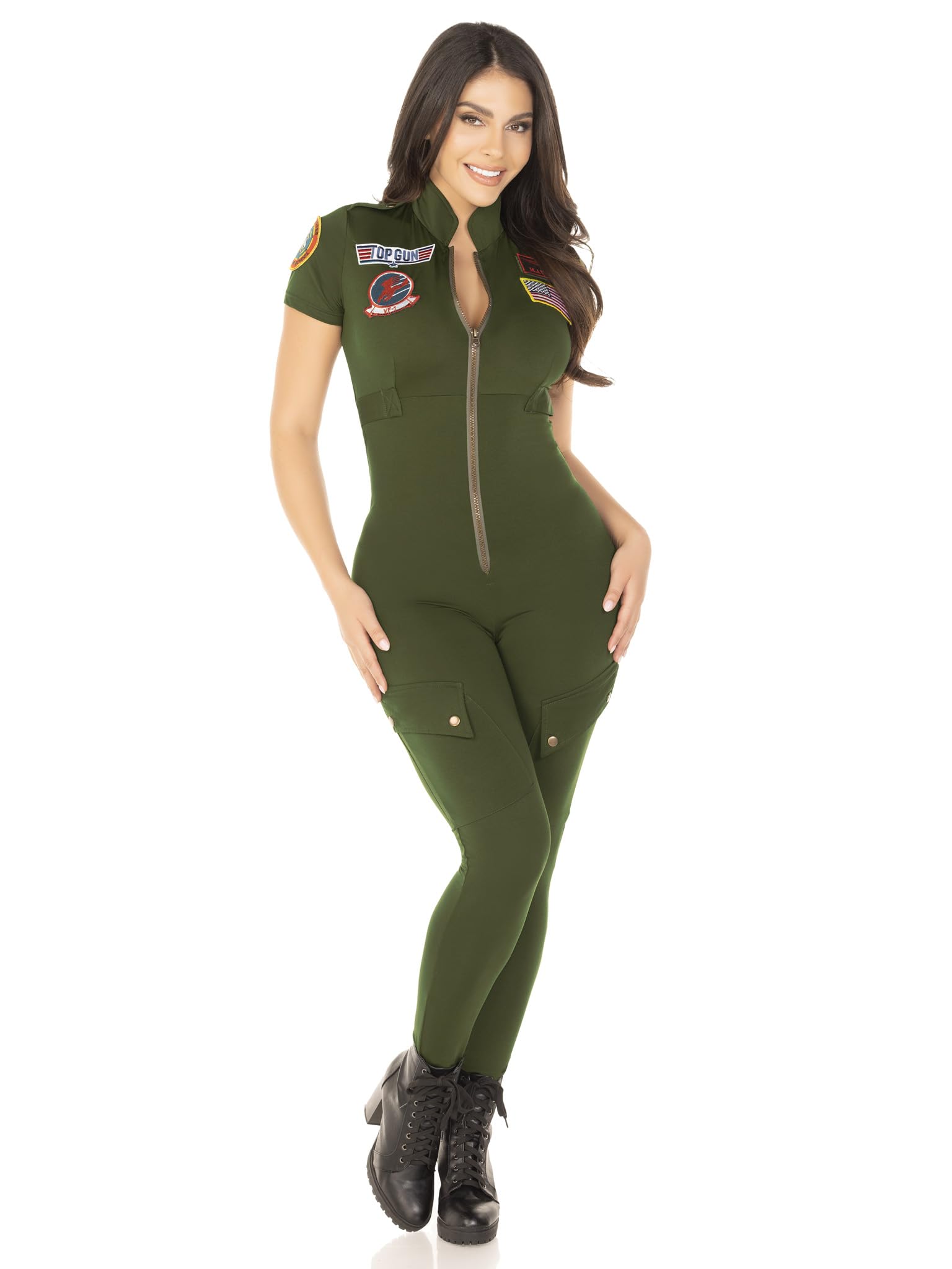 Top Gun Costume for Women - Flight Suit with Interchangeable Name Patches | Halloween Cosplay, Movie Theme Party, Aviation Enthusiast Outfit