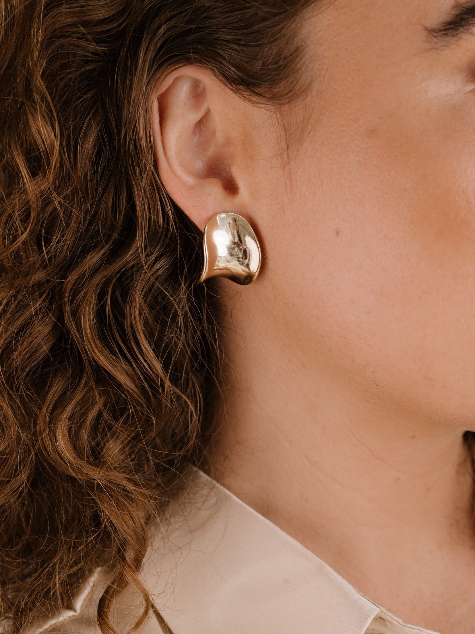 Elegant Curved Stud Earrings for Women - Hypoallergenic Gold Plated Earrings for Daily Wear & Special Occasions