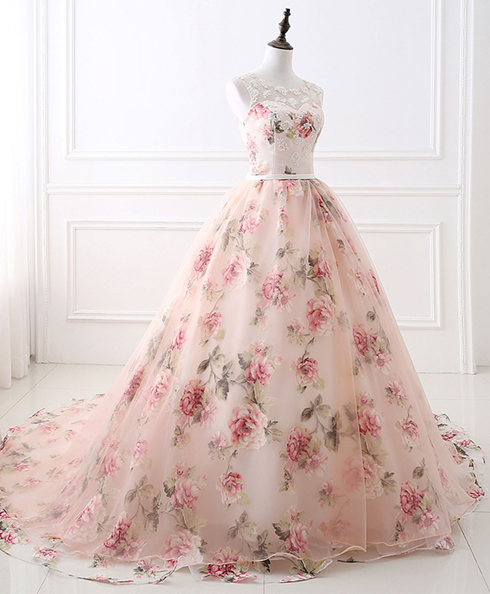 Elegant Pink Round Neck Tulle Lace Long Prom Dress - Formal Evening Gown for Homecoming, Wedding, and Special Occasions