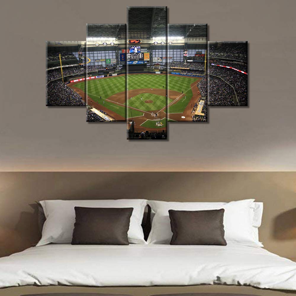 5 Panels Baseball Stadium Canvas Wall Art - Rustic Home Decor for Living Room, Bedroom & Office - Giclee Gallery-Wrapped Framed Ready to Hang (60