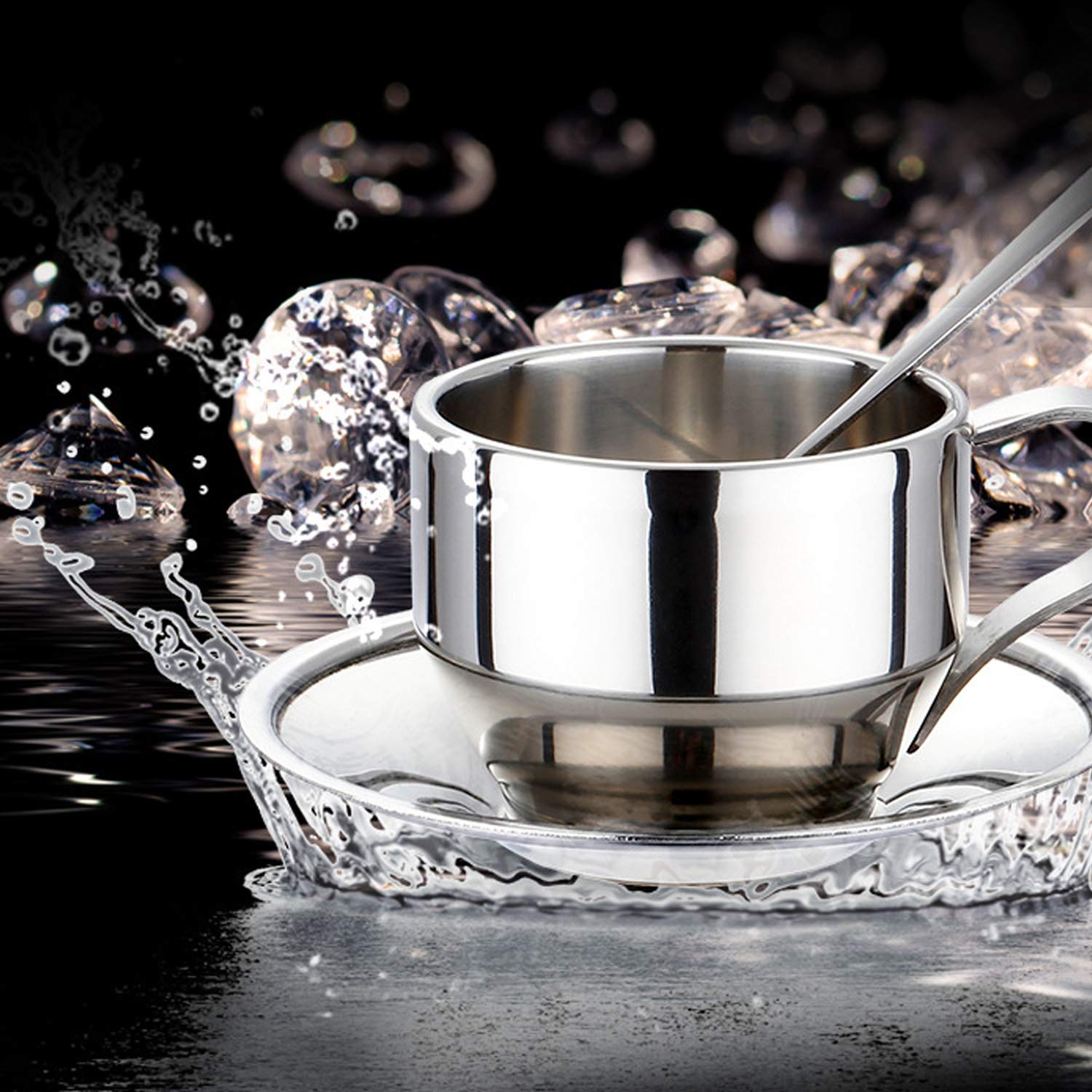 Premium Stainless Steel Coffee Mug Set - 4 Pack Insulated Espresso & Cappuccino Cups with Spoons & Saucers - Perfect Gift for Coffee & Tea Lovers - Ideal for Home, Office, Camping & Travel Use