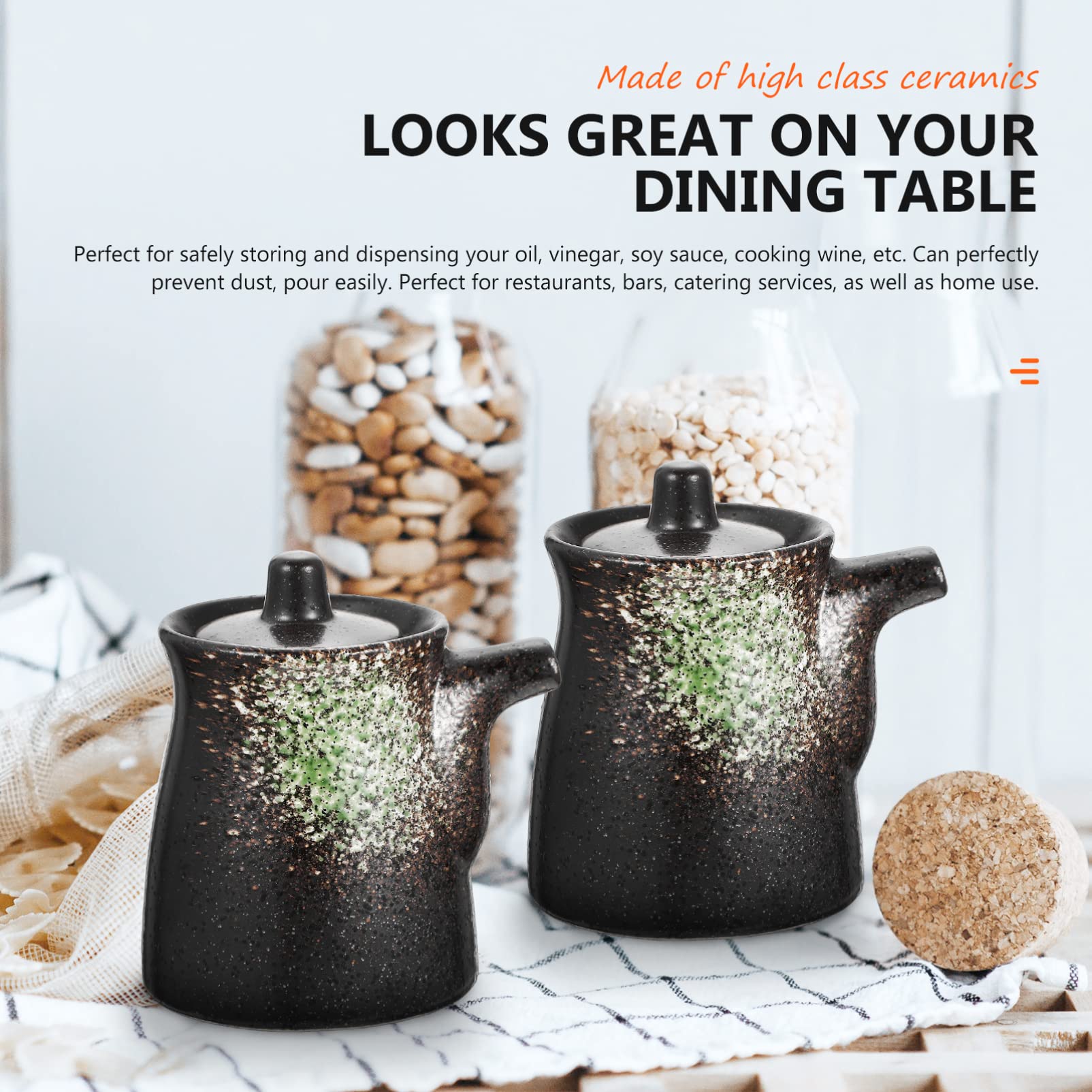 Premium Japanese Style Ceramic Soy Sauce Dispenser - Elegant Oil & Vinegar Dispenser with Lid - Perfect for Shoyu, Ponzu & Liquid Condiments - Ideal for Kitchen Countertop & Dining Table Display (Green)