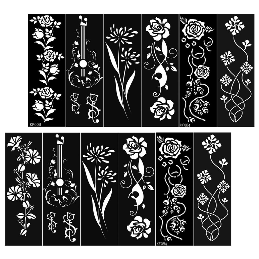12 Sheets Temporary Tattoo Stencil Kit - Reusable Self-Adhesive Body Art Stickers with Flower & Butterfly Designs for Adults, Men, Women & Kids | Perfect for Parties, Halloween & DIY Tattoo Practice