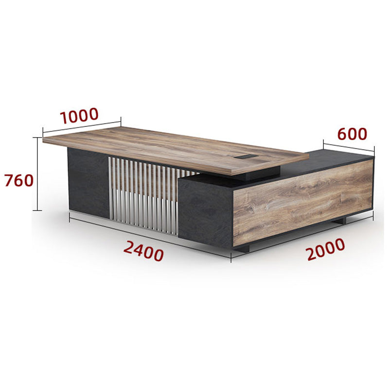 DAXTON Executive Desk with Left Return 2.4M - Warm Oak & Black Finish - Modern Office Furniture for Home & Business Workspace