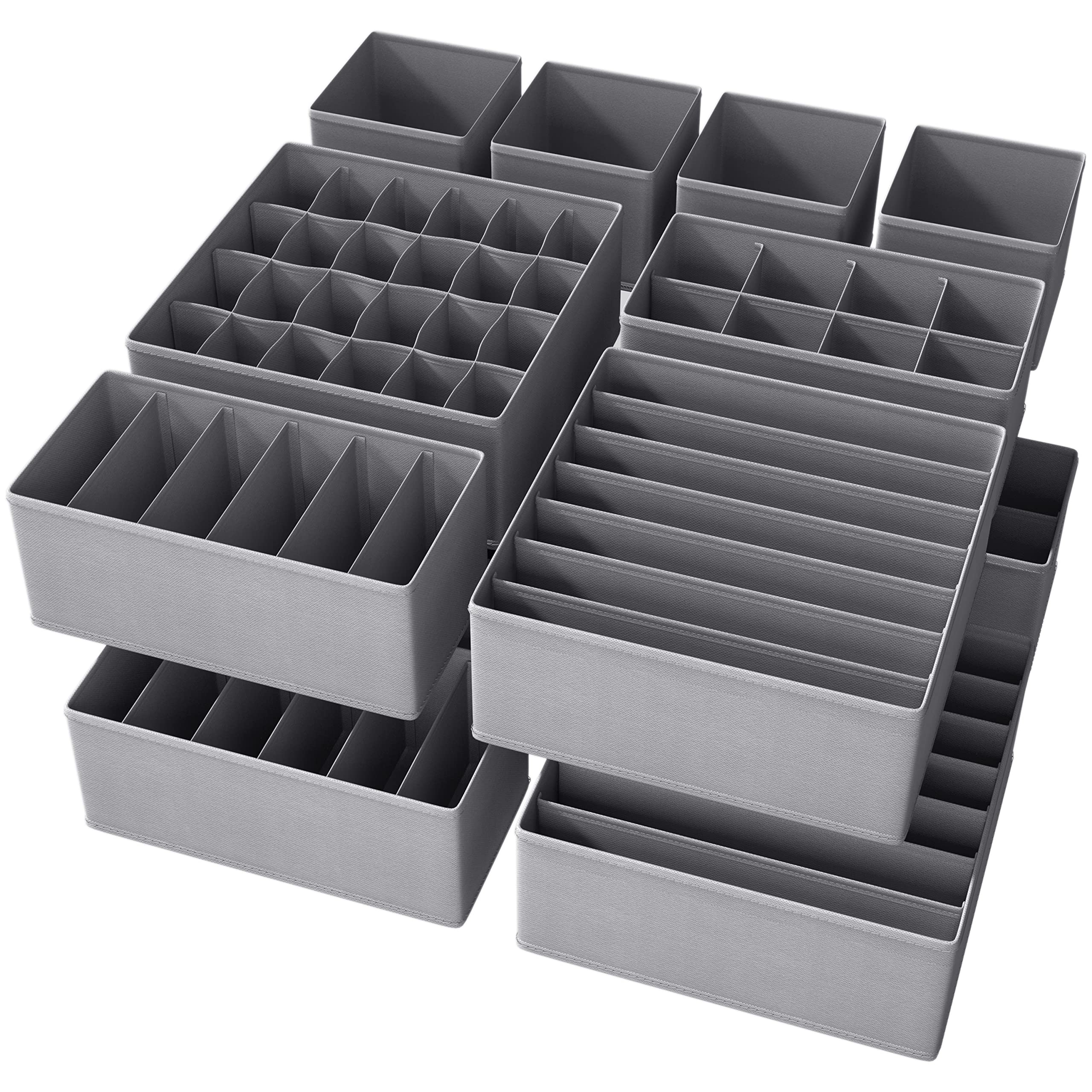 Foldable Fabric Drawer Organizer for Underwear, Socks, Bras & Accessories - Grey Storage Bin for Dresser, Closet & Bedroom Organization