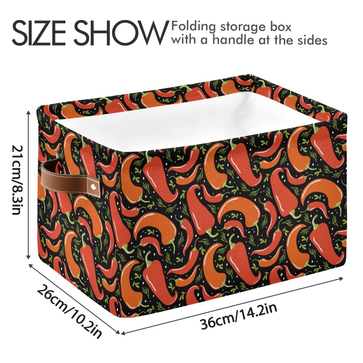 Red Hot Chili Pattern Collapsible Storage Basket - Waterproof Rectangle Bin for Nursery Toys, Books & Closet Organization | Perfect for Kids' Room, Shelves & Bedroom Decor
