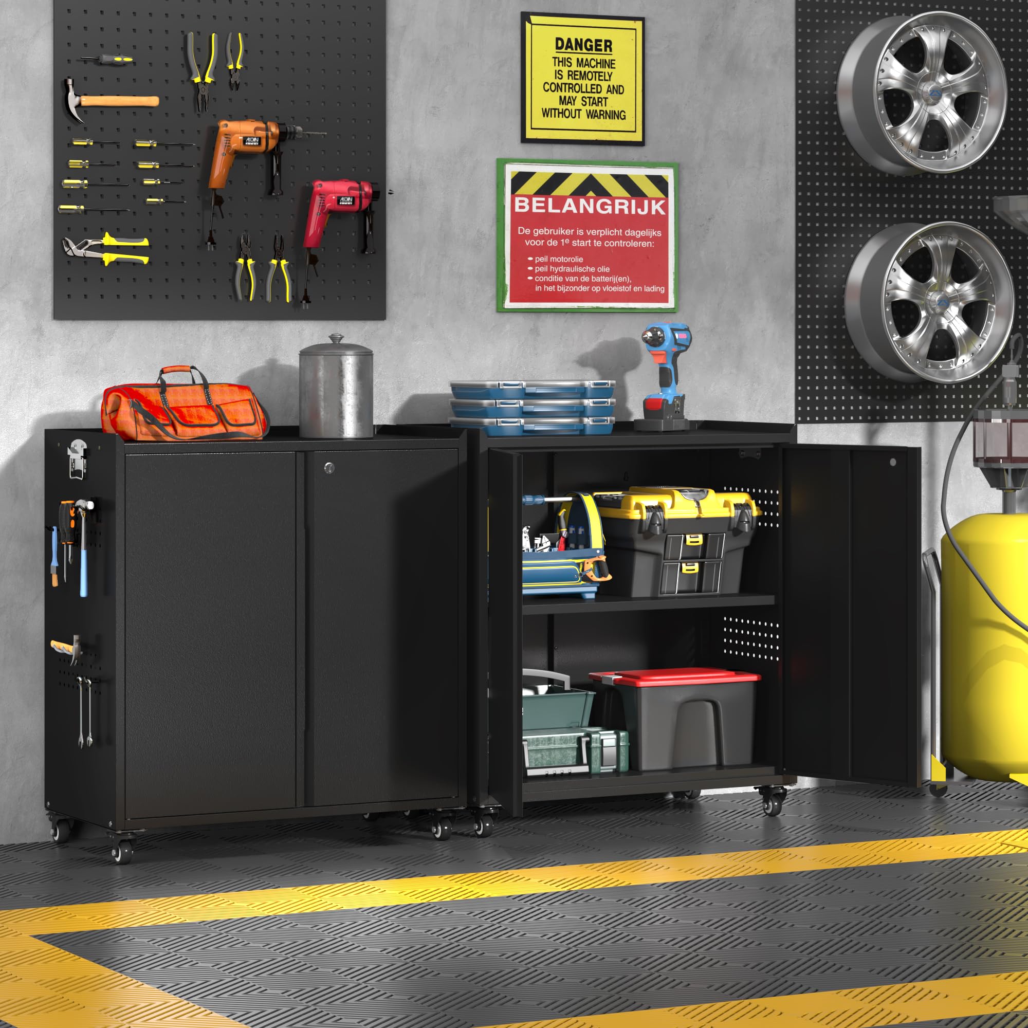 Heavy-Duty Garage Storage Cabinet with Wheels - 34.2