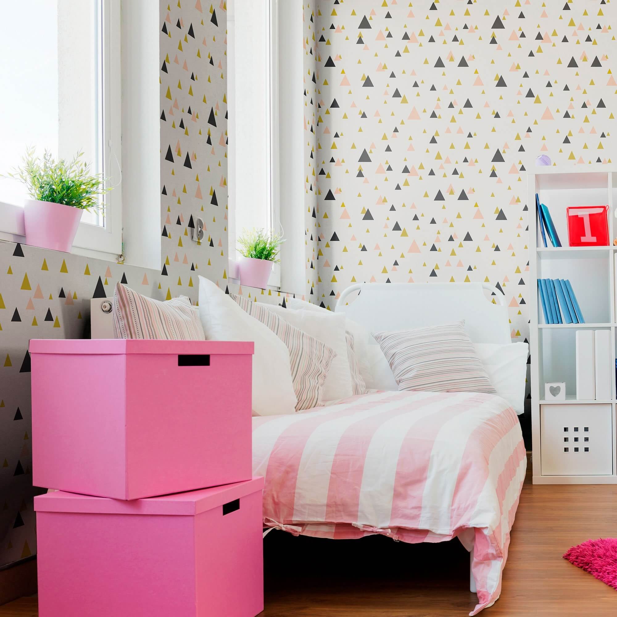 Peach or Yellow Geometric Peel and Stick Removable Wallpaper for Teens - Self-Adhesive Decorative Wall Covering for Bedrooms, Dorm Rooms & Home Decor