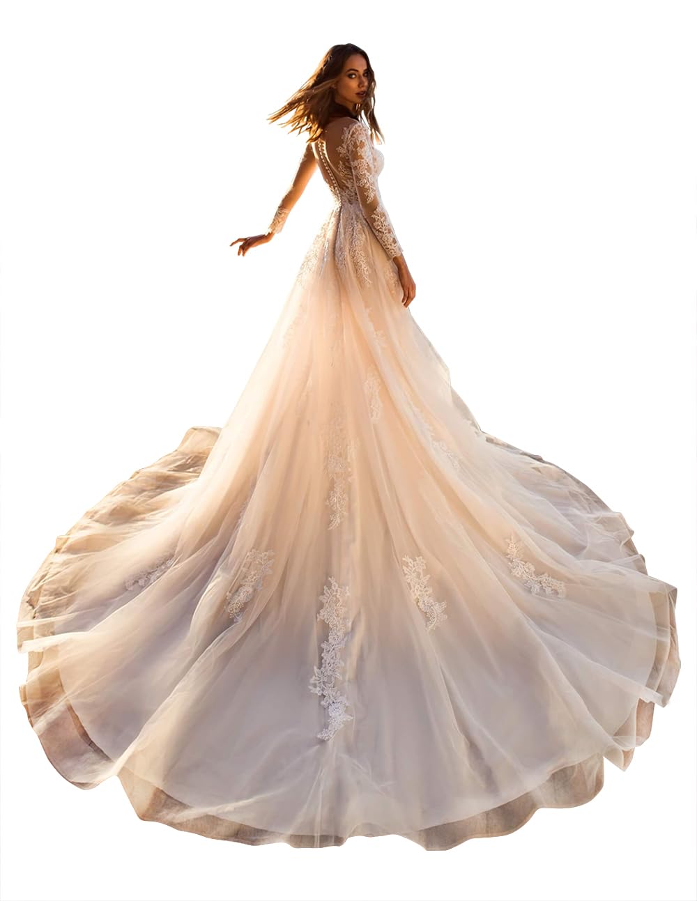 Clothfun Women's Lace Mermaid Beach Wedding Dress 2024 - Long Sleeve Bridal Gown for Bride | Perfect for Beach Weddings, Destination Ceremonies & Romantic Photos