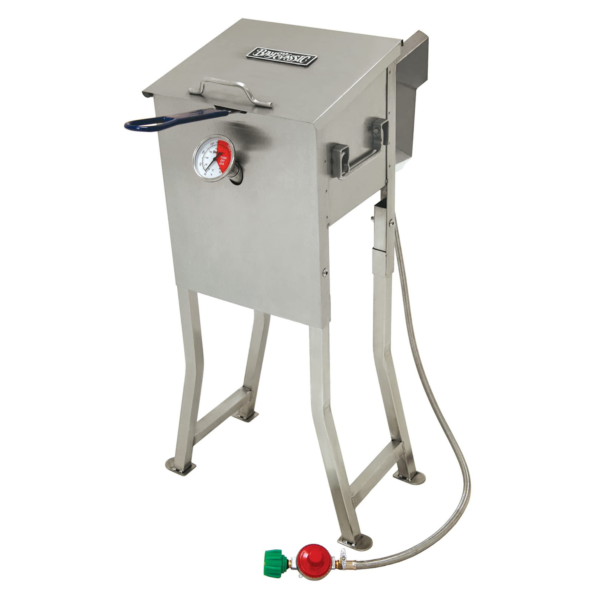 Bayou Classic 700-725 2.5-Gallon Stainless Steel Outdoor Fryer Kit with Basket, Thermometer & LPG Hose - Perfect for Backyard Cooking, Seafood Boils & Turkey Frying