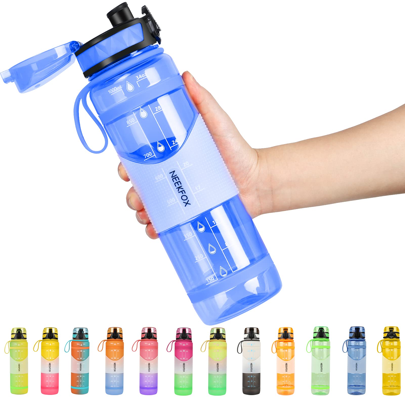 **34oz NEEKFOX Gallon Water Bottle - BPA-Free Tritan, Leakproof & Anti-Slip, Wide Mouth with Removable Strainer - Ideal for Gym, Fitness, Hiking, Camping & Outdoor Sports**