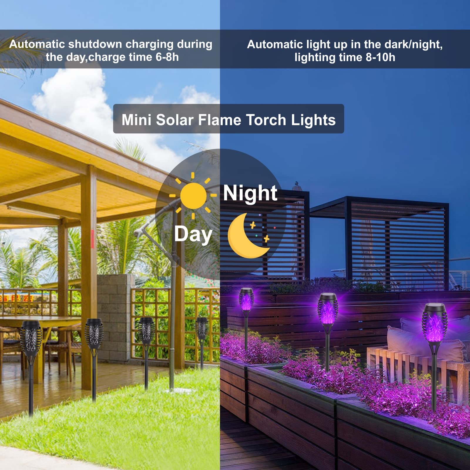 8 Pack Solar Torch Lights Outdoor Waterproof - Flickering LED Flame Solar Lights for Garden, Patio, Pathway & Yard Decor - Perfect for Landscape Lighting, Outdoor Parties & Evening Ambiance