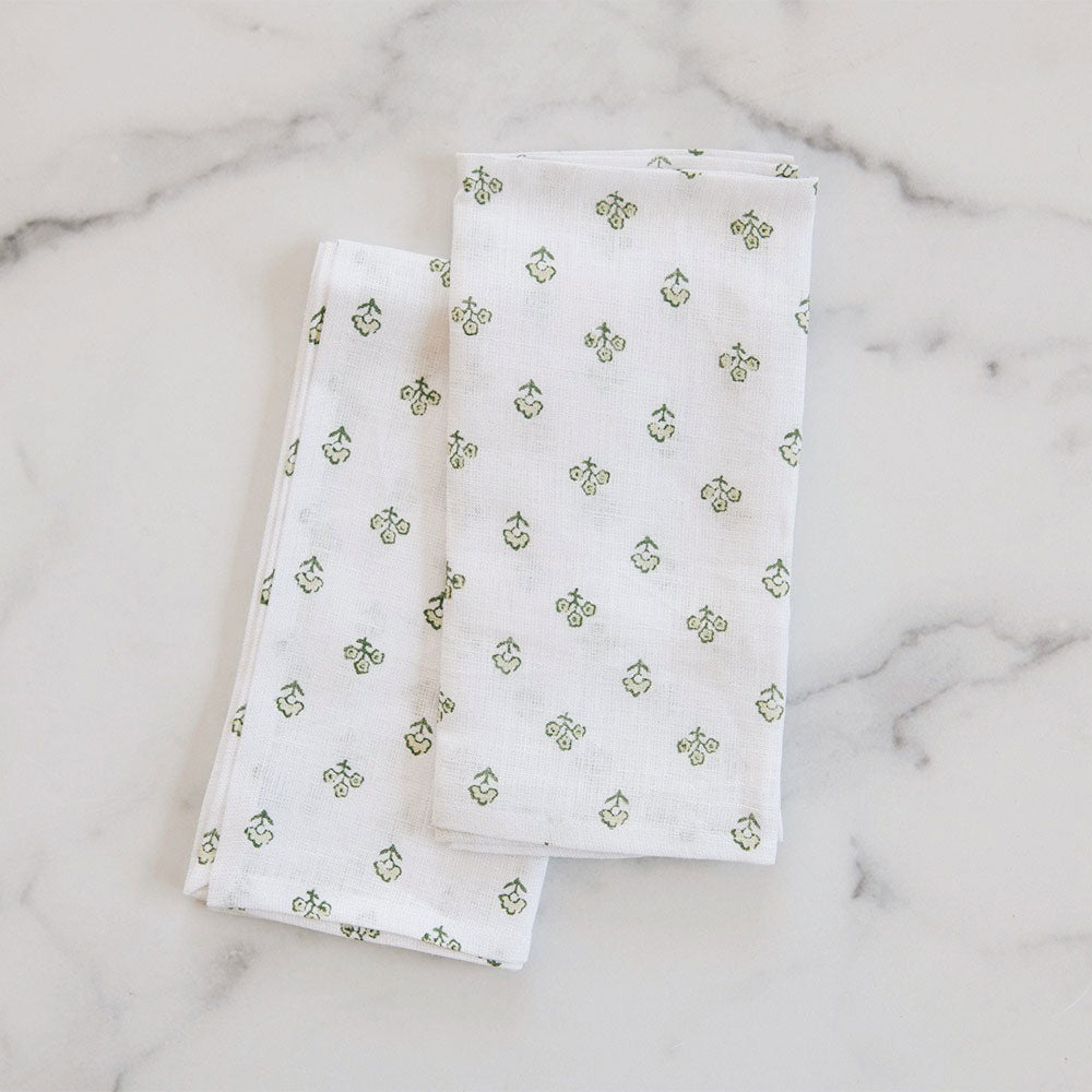 Handmade Block Printed Linen Napkin Set - Eco-Friendly Green Cotton Table Linens for Dinner Party, Wedding & Home Decor