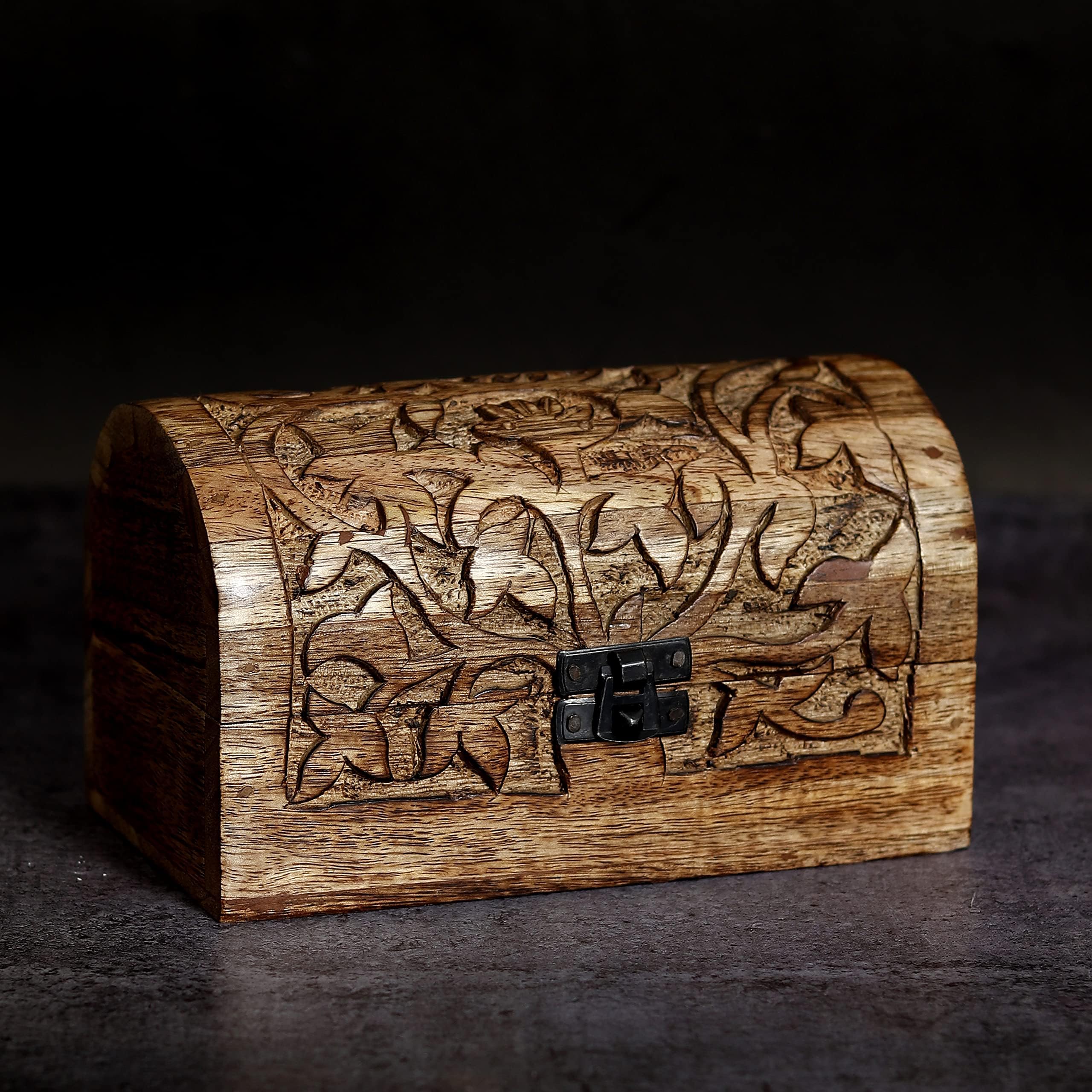 Hand Carved Wooden Keepsake Box - Multipurpose Jewelry Organizer & Decorative Storage Box - Handcrafted Wooden Gift Box (Brown) - Perfect for Jewelry, Keepsakes & Home Décor Organization