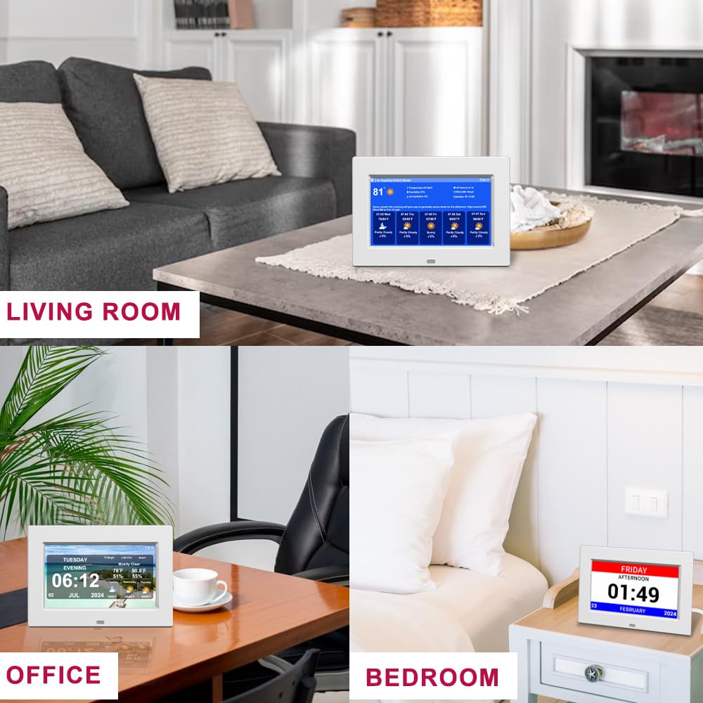 7 Inch Digital Weather Clock with Temperature & Humidity Display - Alarm Clock with Indoor/Outdoor Sensor (White) - Perfect for Home, Office, and Bedroom Use