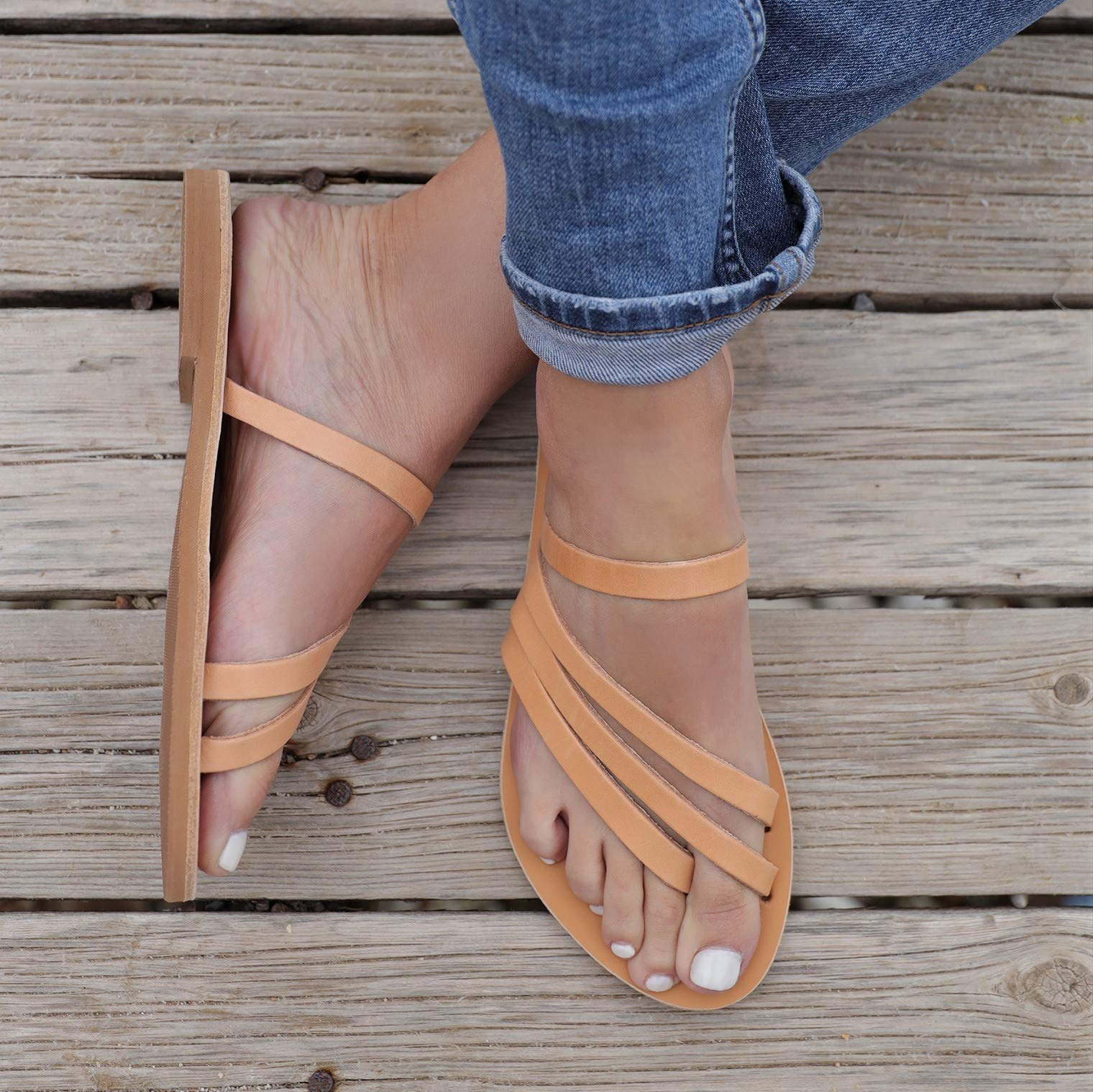 Greek Leather Sandals for Women - Handmade Gladiator Sandals with Straps | Slip On Summer Sandals for Beach, Wedding & Casual Wear | Ancient Greek Inspired Leather Footwear