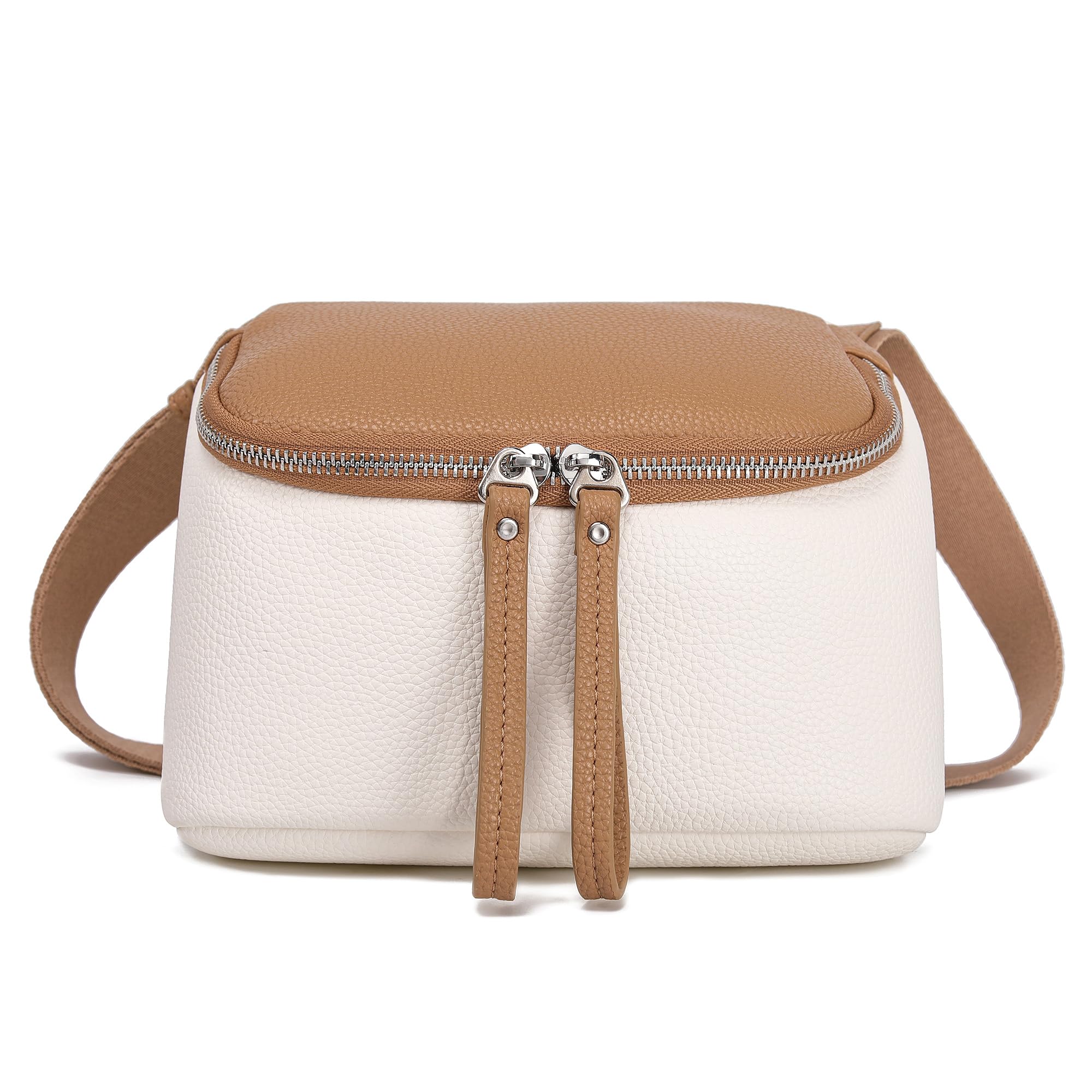 Haytijoe Plus Size Fanny Pack for Women - Fashion Waist Pack, Crossbody Bag & Belt Bag - Adjustable Travel Bum Bag (White/Brown) - Perfect for Hiking, Concerts & Daily Use