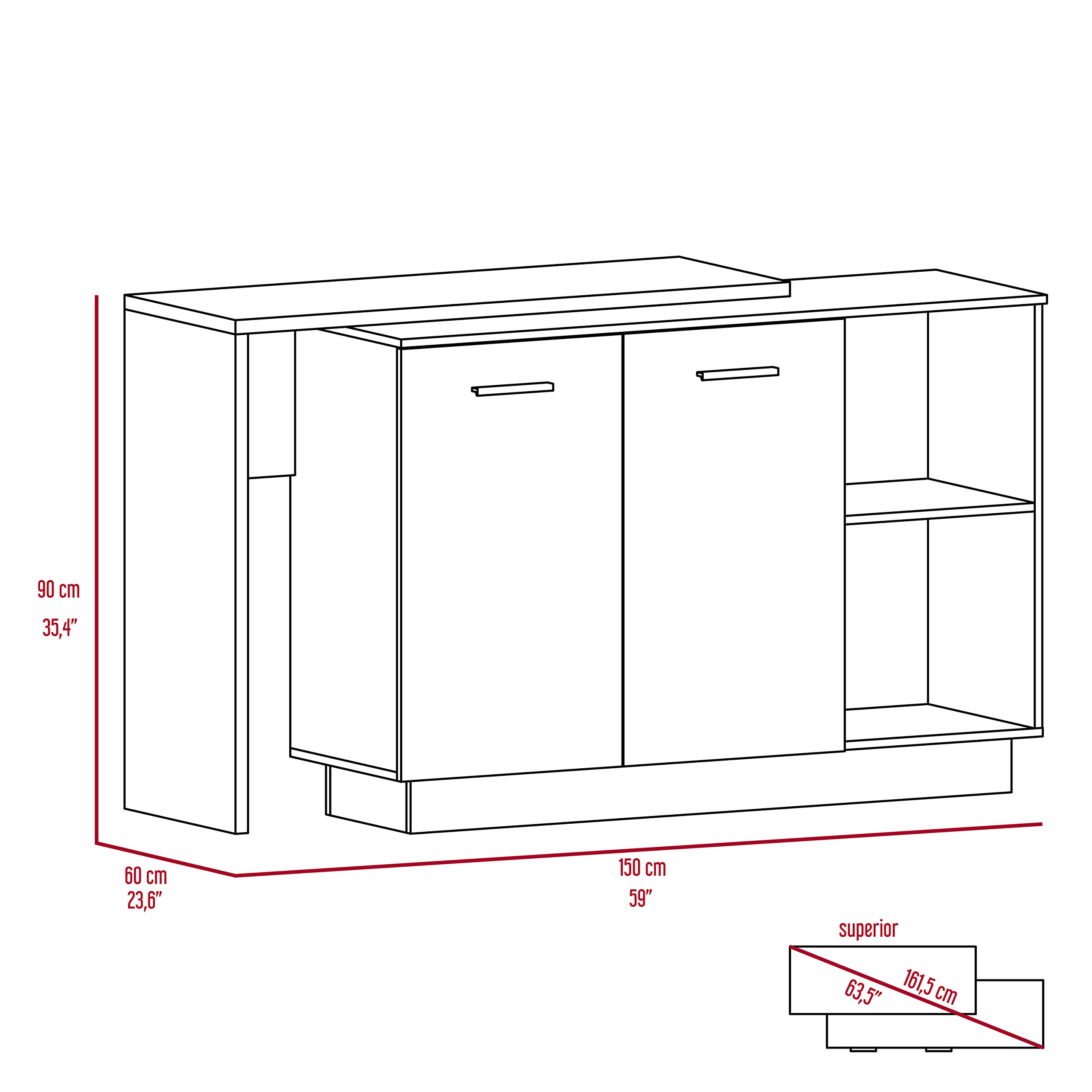 White/Light Oak Creta Kitchen Island with Double Door Cabinets & 5 Shelves (2 External + 3 Internal) - Perfect for Small Kitchen Storage, Dining Prep & Modern Farmhouse Decor