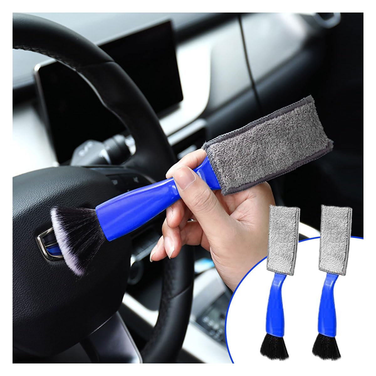 2-in-1 Double Head Car Cleaning Brush - Soft Bristle for Dashboard, Vents & Screens