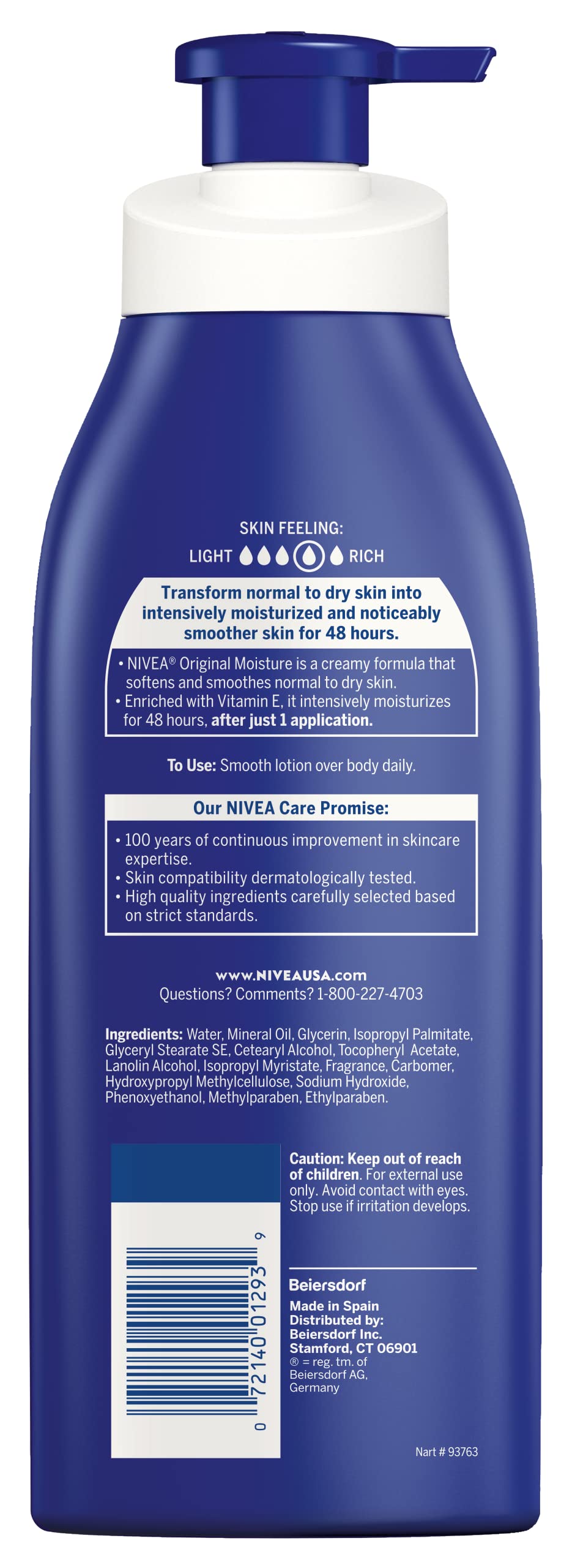 NIVEA Original Moisture Body Lotion with Vitamin E - Hydrating Dry Skin Care, 16.9 Fl Oz Pump Bottle - Perfect for Daily Moisturizing After Shower or Bath