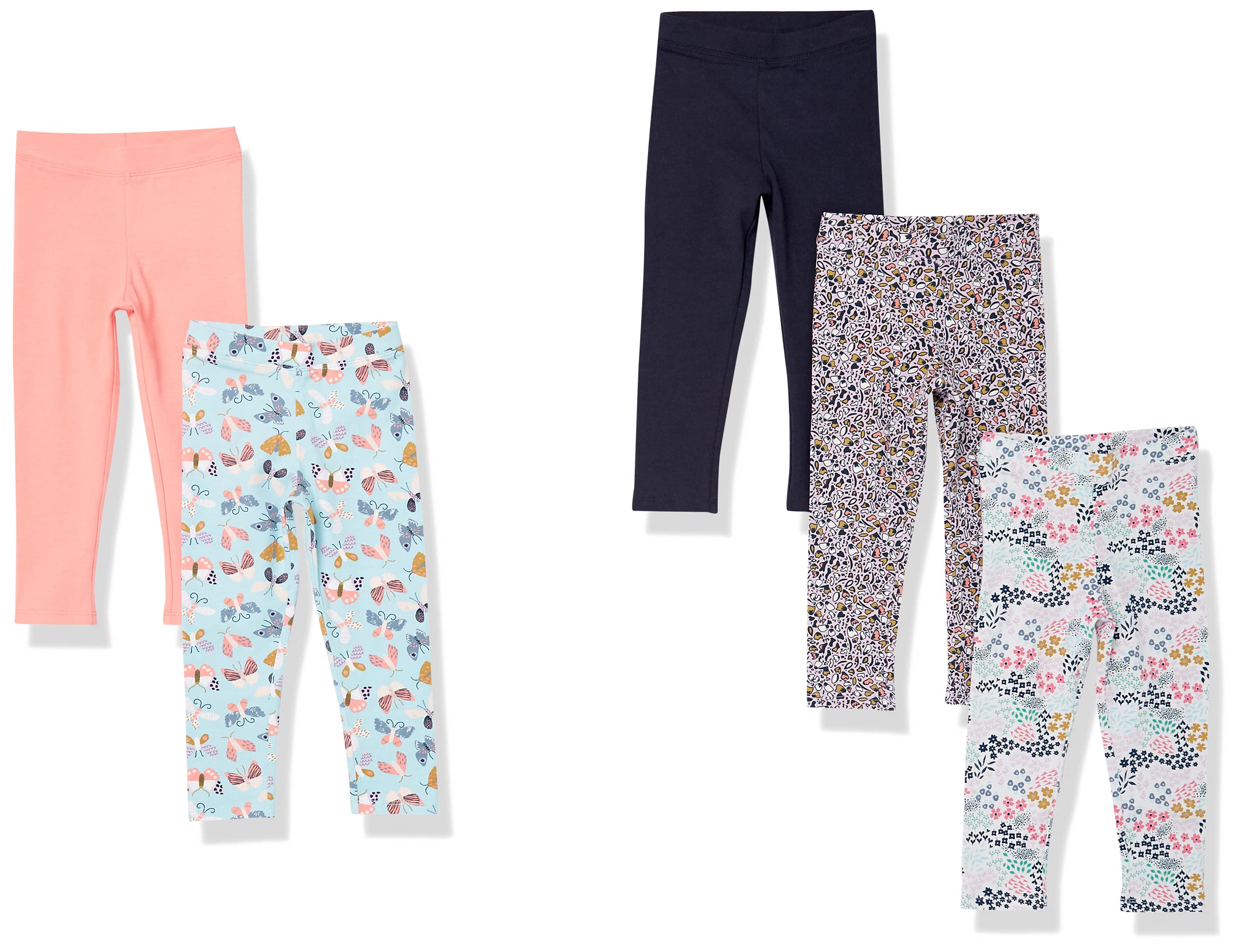 Amazon Essentials Baby, Toddler & Girls' Leggings Multipack - Soft Stretchy Cotton Blend Leggings for Playtime, School & Everyday Wear