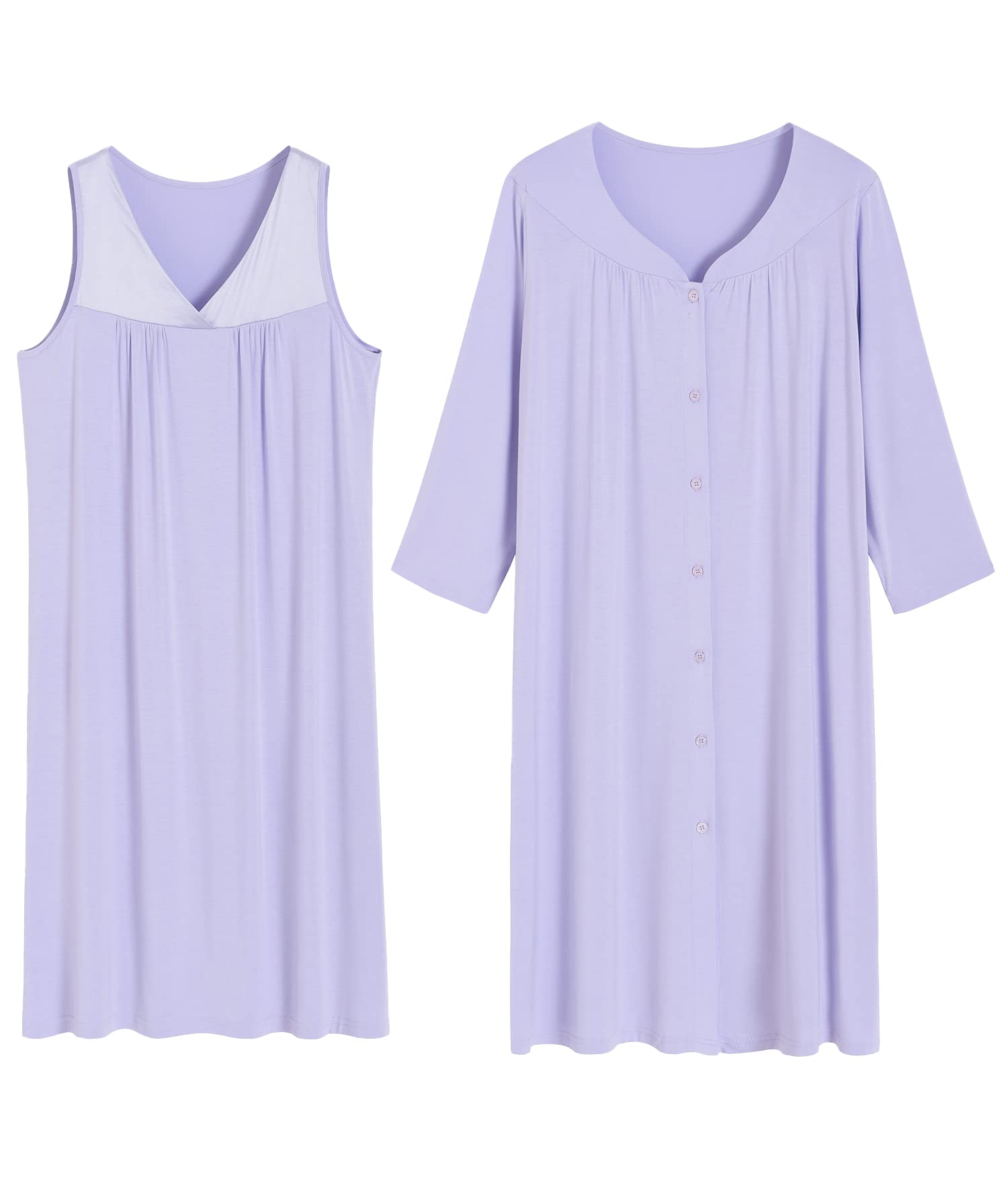 Women's Soft Viscose Nightgown & Robe Set - Button Front Housecoat for Comfortable Sleep & Lounge Wear - Perfect for Bedtime, Spa Days & Relaxing at Home
