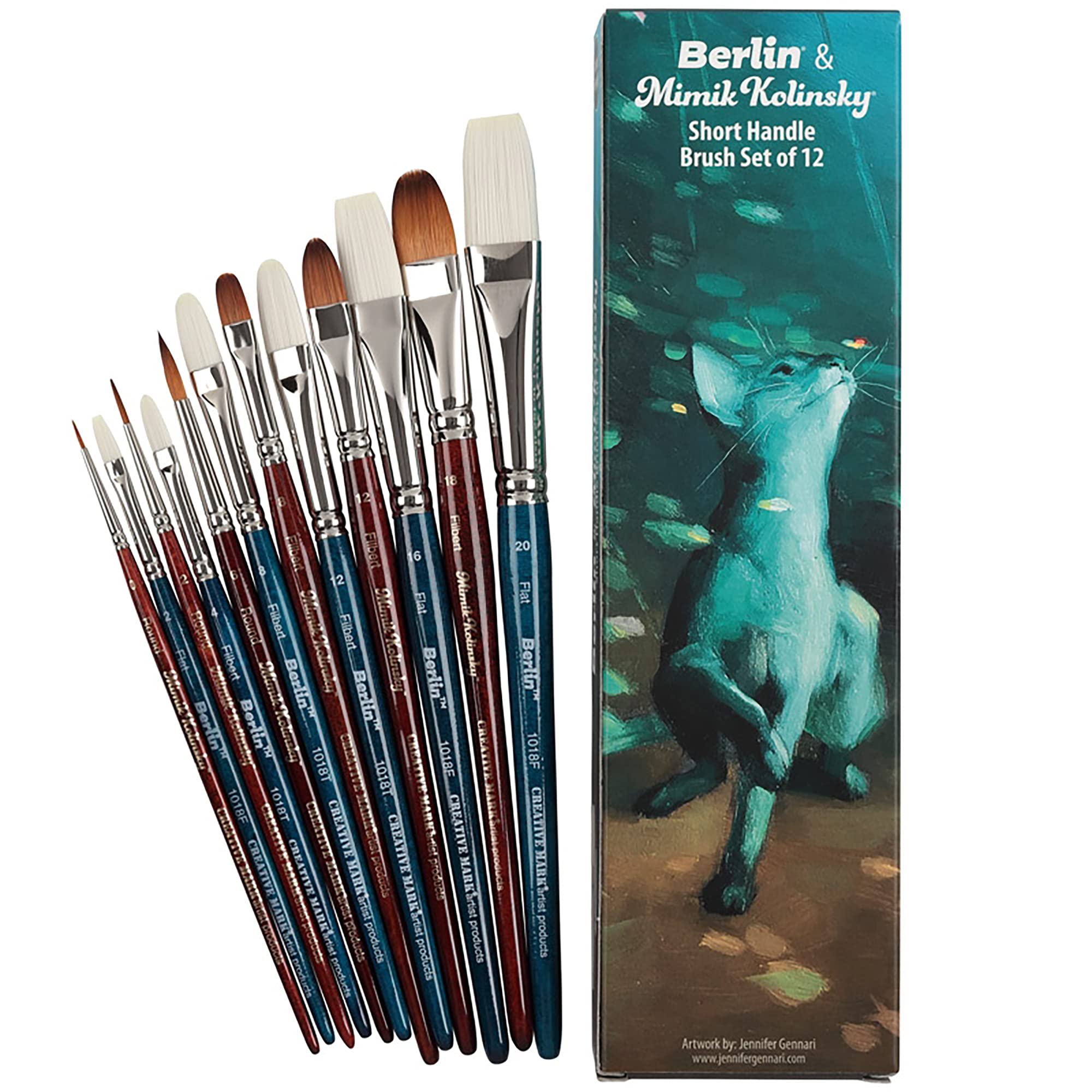 Elite Professional Mimik Kolinsky Synthetic Sable Short Handle Paint Brushes Set of 12 - Perfect for Oil, Acrylic & Watercolor Painting - Ideal for Artists, Students & Professionals - Studio & Outdoor Use