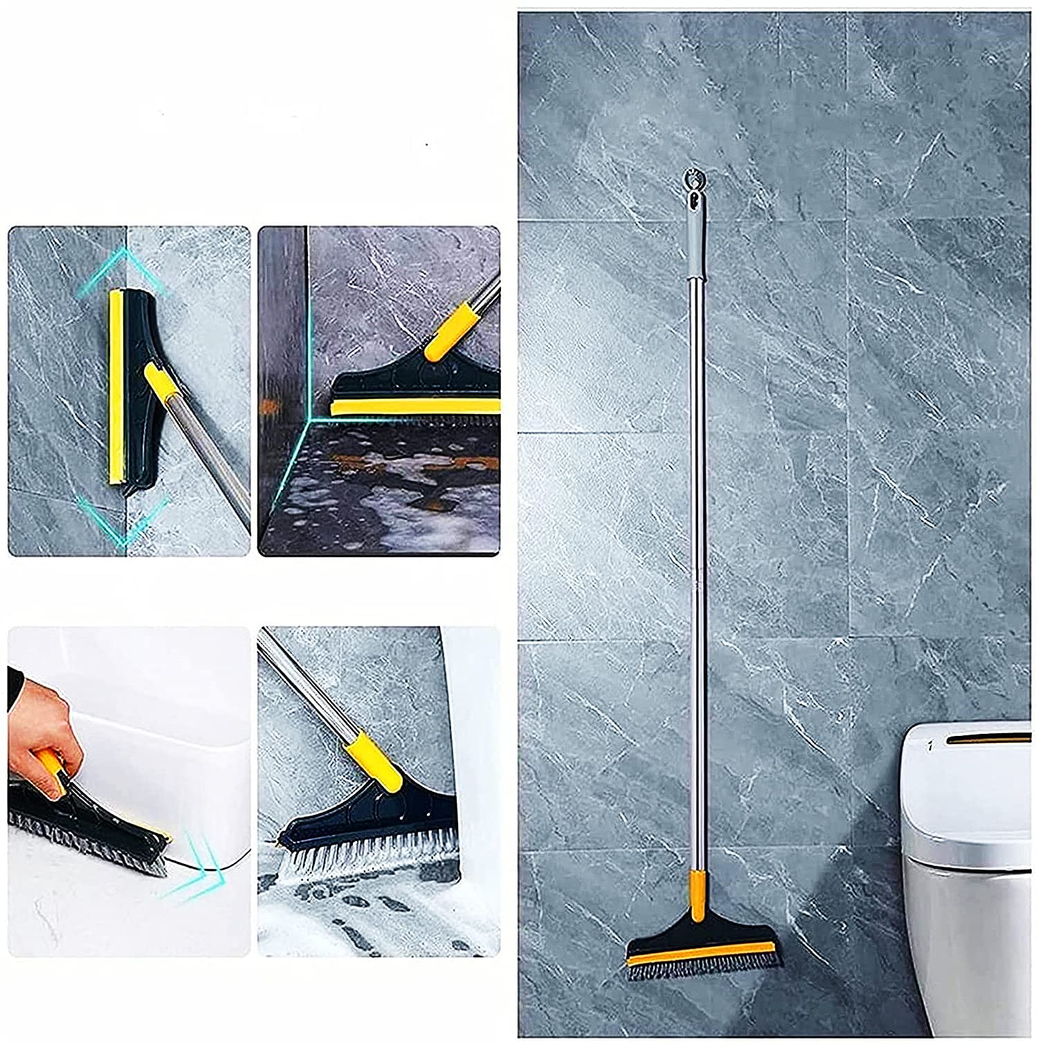 2 in 1 Adjustable V-Shaped Cleaning Brush with Long Handle - 120° Rotating Detachable Head for Bathroom, Kitchen & Floor Crack Cleaning - Includes Scraper Tool (Green) - Perfect for Tile Grout, Shower Corners & Hard-to-Reach Areas