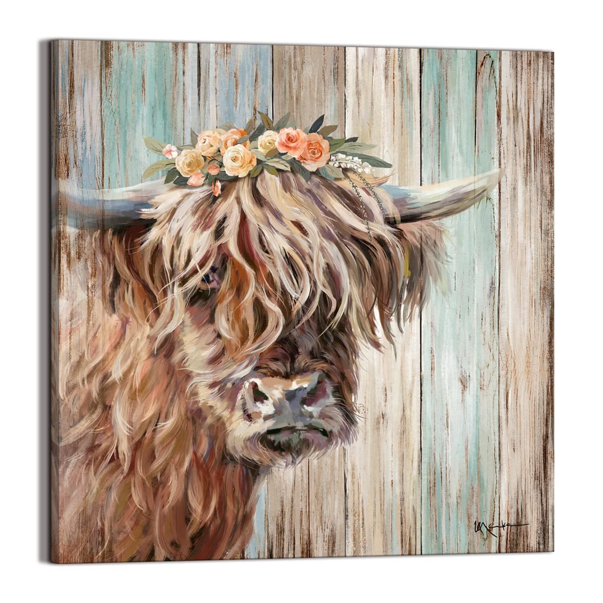 Vintage Highland Cow Canvas Print - Farmhouse Wall Art for Home Decor, Perfect for Living Room & Bedroom