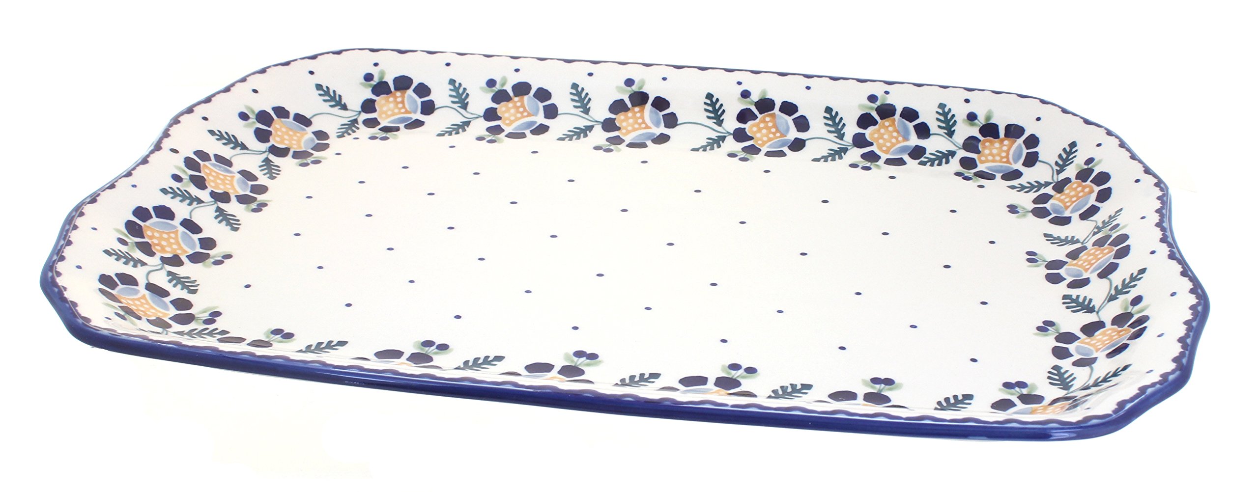 Blue Rose Polish Pottery Sunflower Large Rectangular Tray - Handcrafted Ceramic Serving Platter for Home Decor, Dining, and Gift Giving