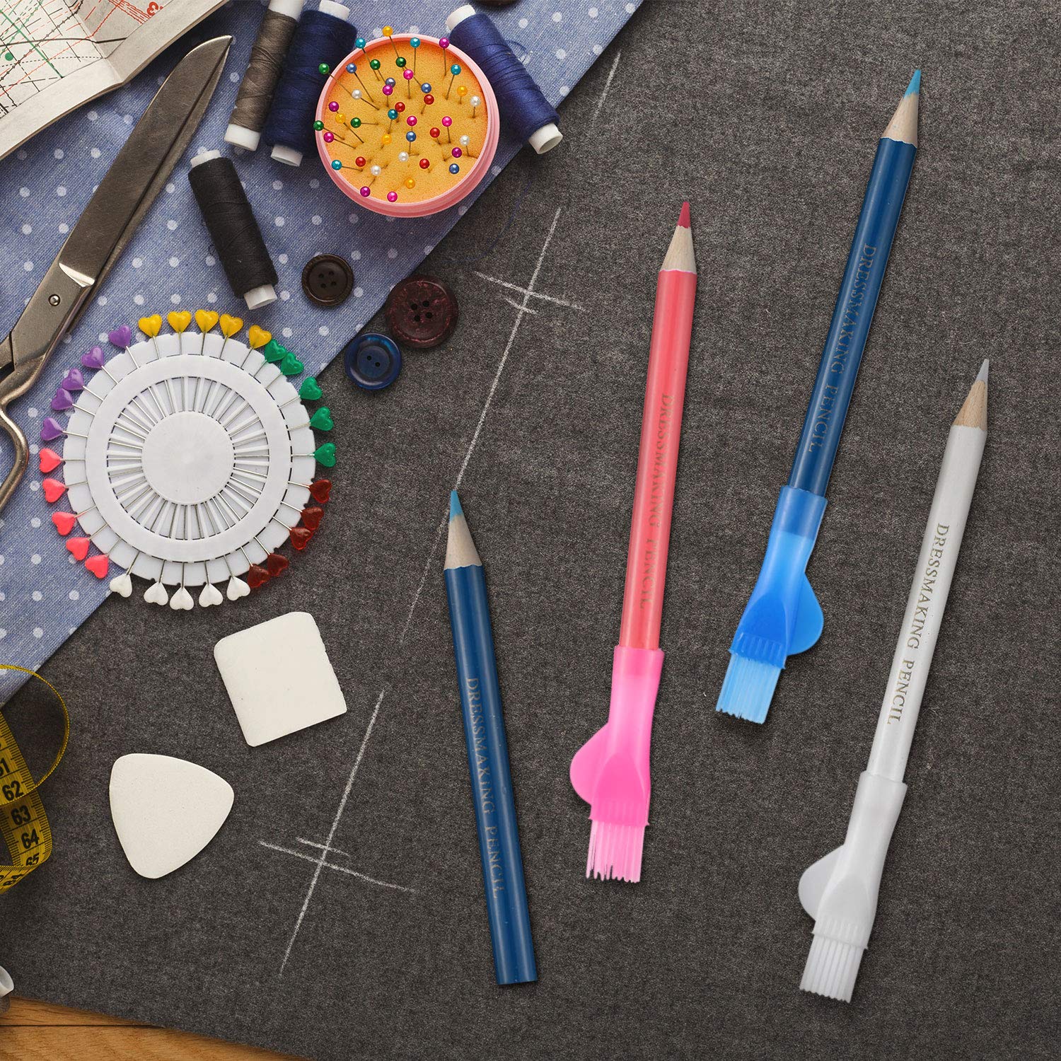12-Piece Water Soluble Fabric Marking Pencils with Brush Cap - Tailor's Chalk for Sewing, Quilting & Dressmaking - Perfect for DIY Projects, Fabric Tracing & Professional Tailoring