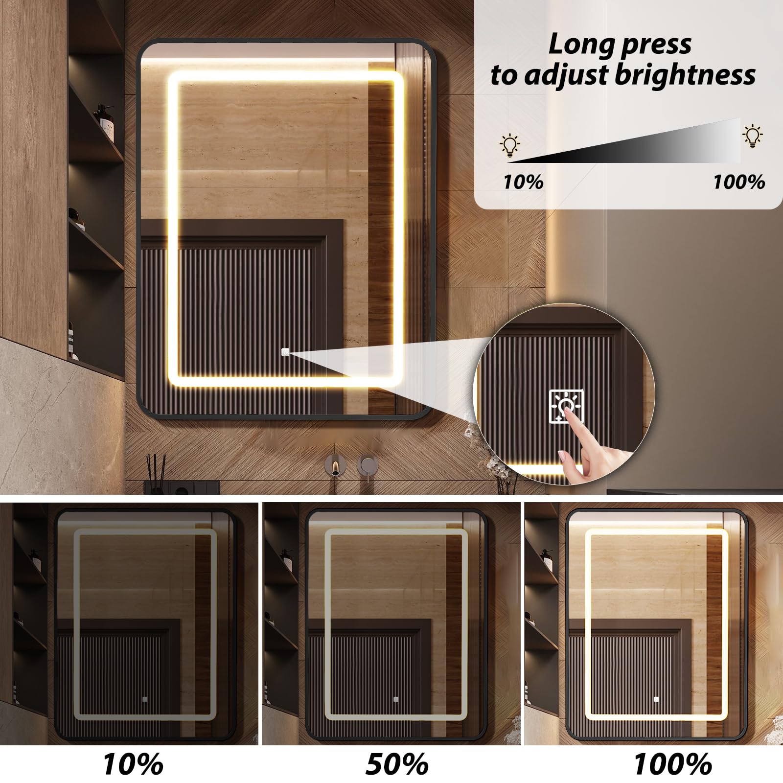 APRILSOUL 20x30 Inch Black Recessed/Surface Mount Bathroom Medicine Cabinet with LED Mirror - 3 Color Temperature Adjustable & Dimmable Lighting for Modern Homes, Vanity & Makeup Area